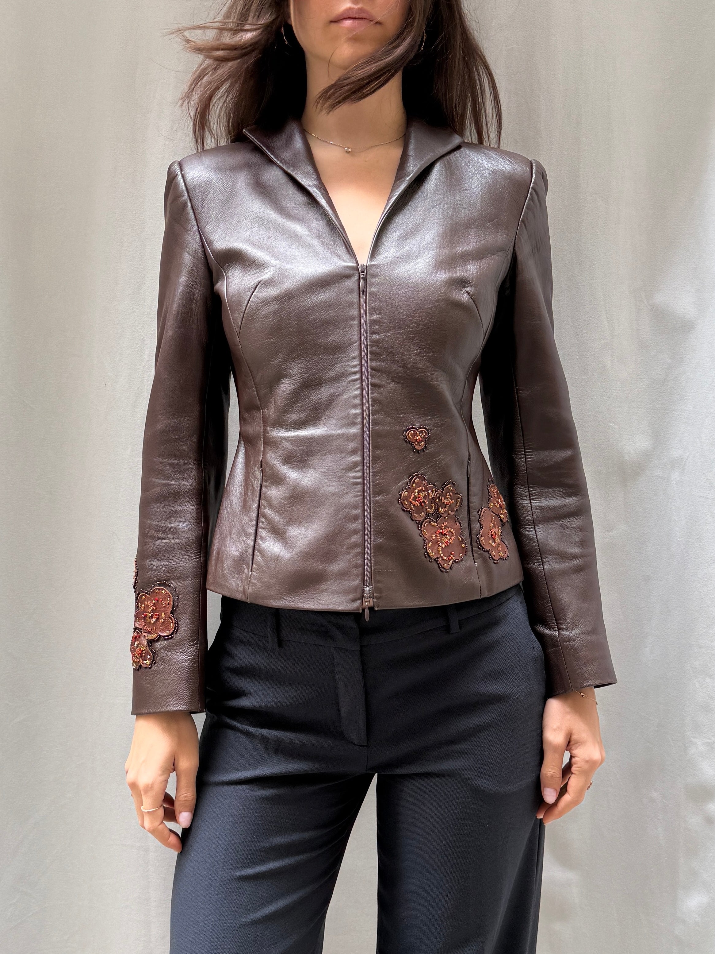 Vintage Y2K 100% Genuine Leather Brown Jacket S