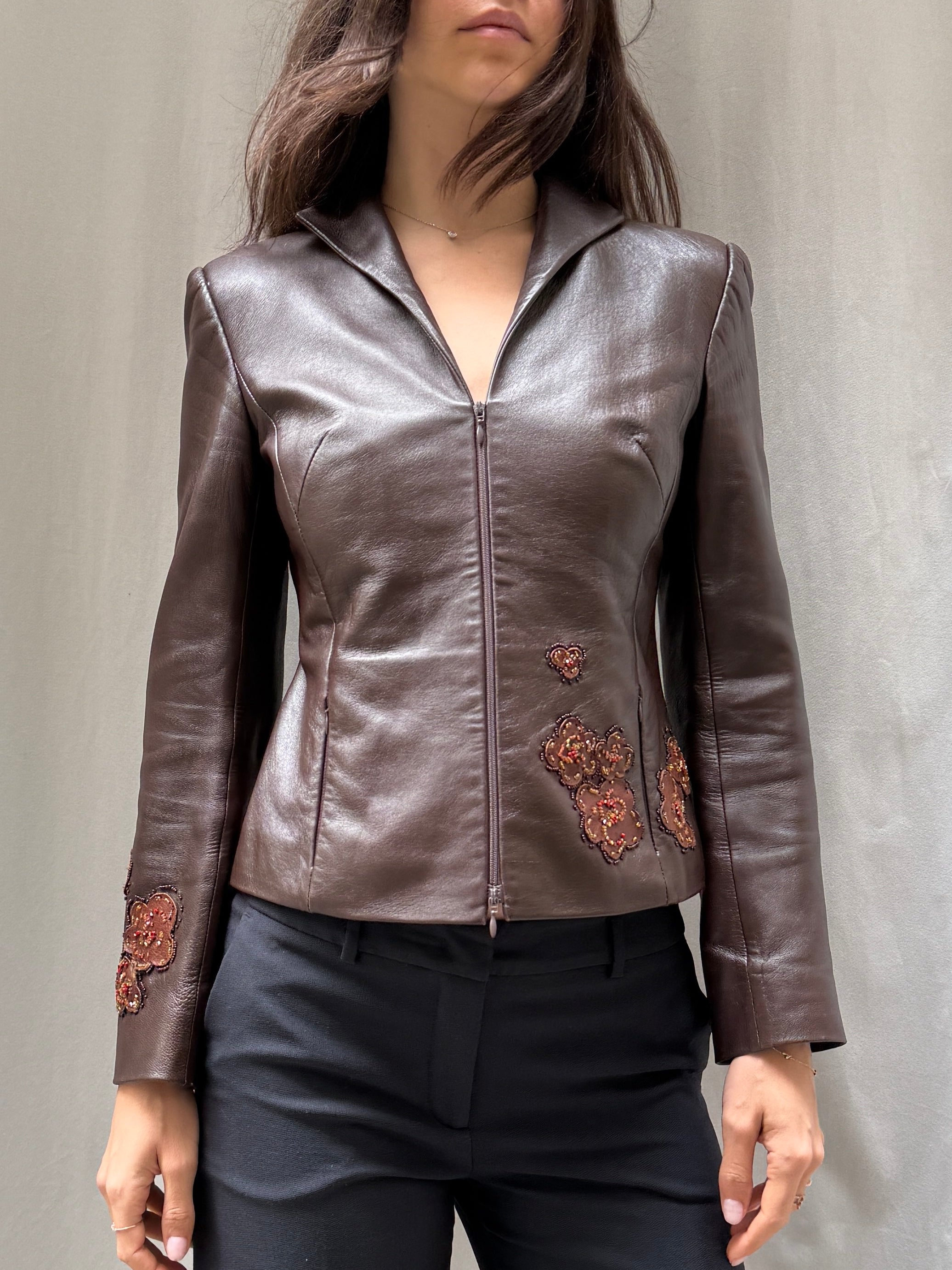 Vintage Y2K 100% Genuine Leather Brown Jacket S