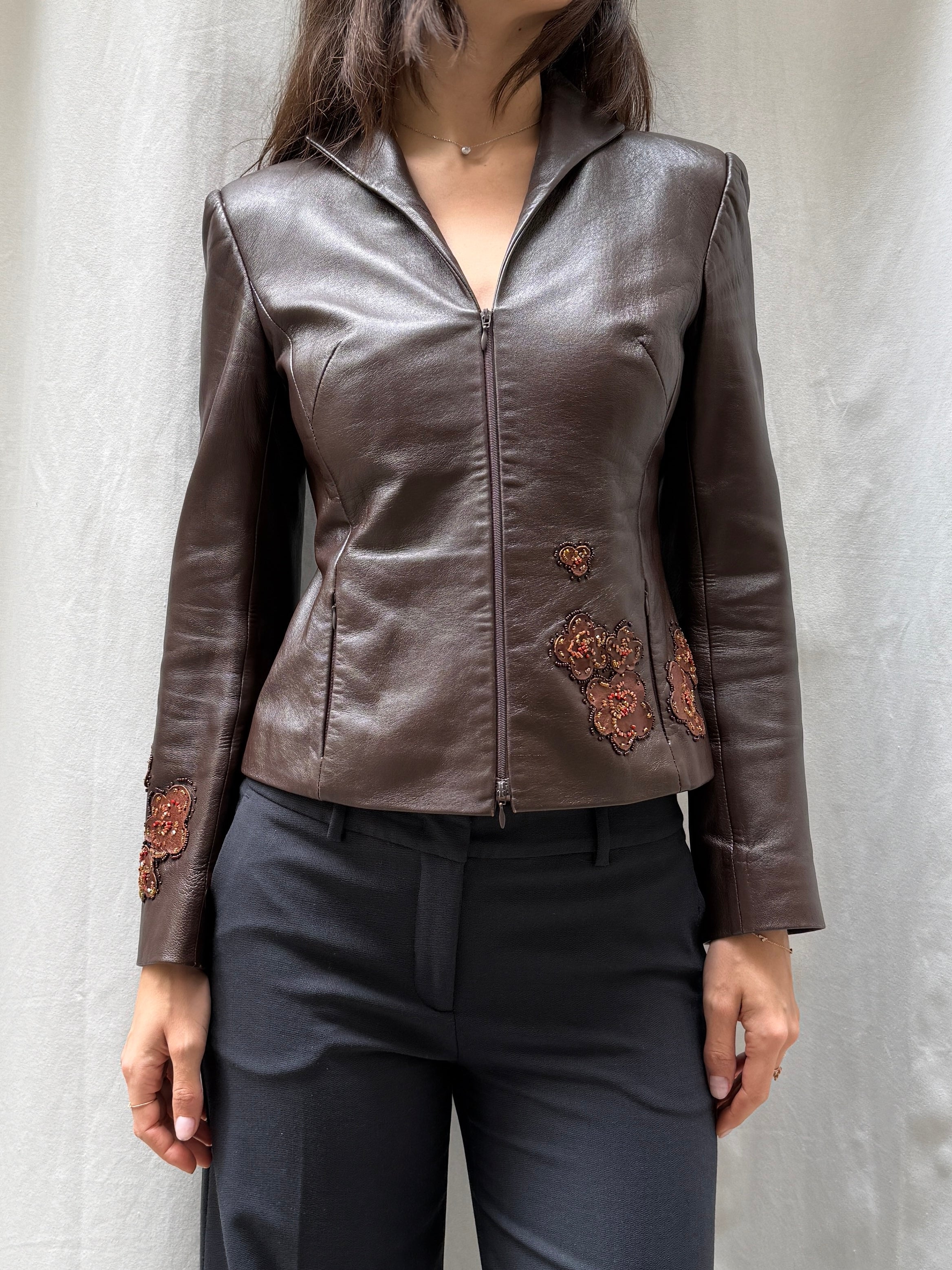 Vintage Y2K 100% Genuine Leather Brown Jacket S