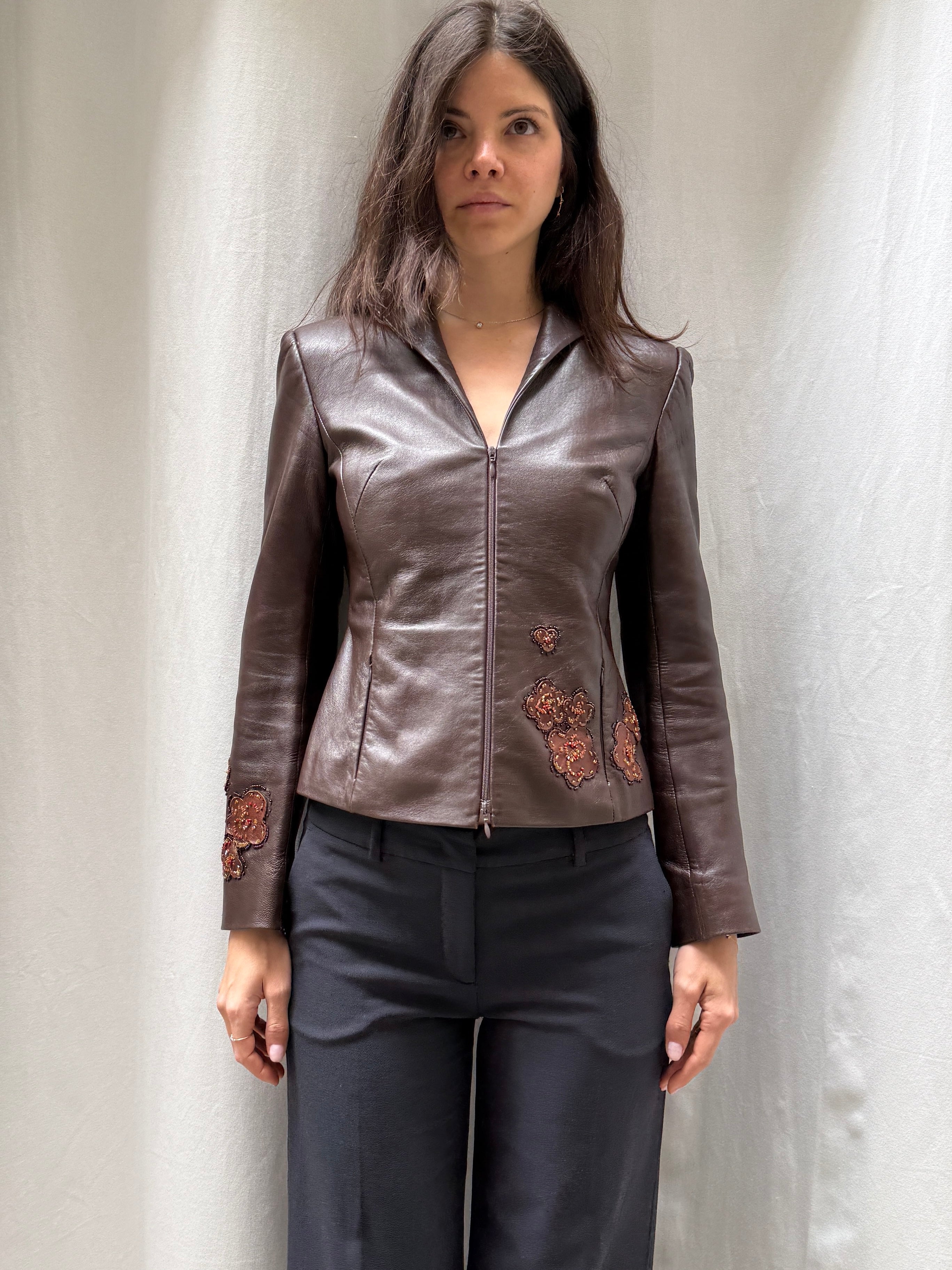 Vintage Y2K 100% Genuine Leather Brown Jacket S