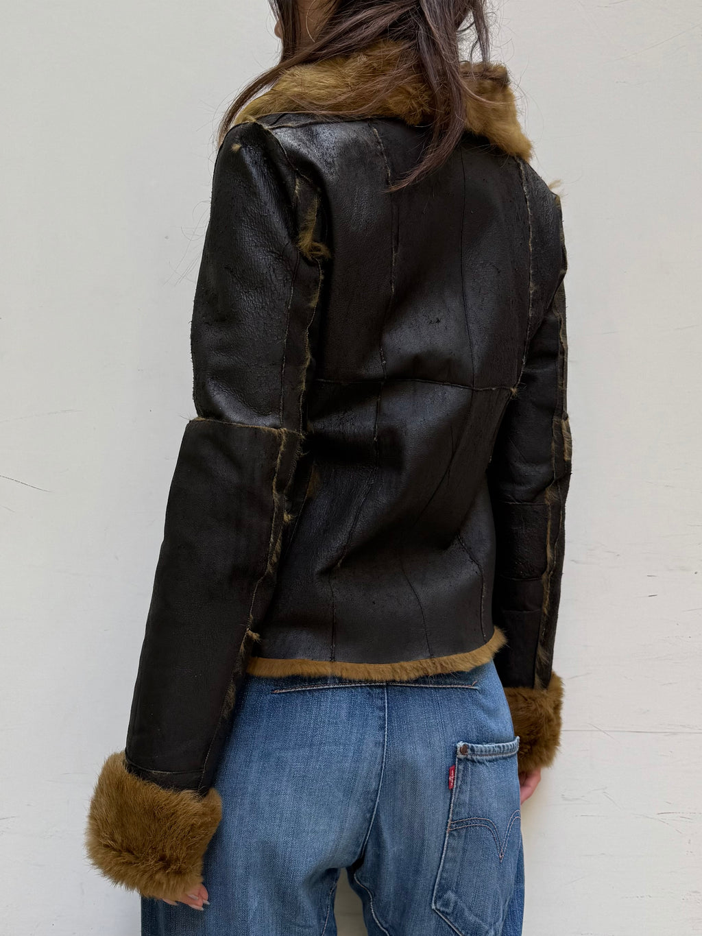 Vintage 100% Real Rabbit Fur & Leather Jacket Brown/Tan M