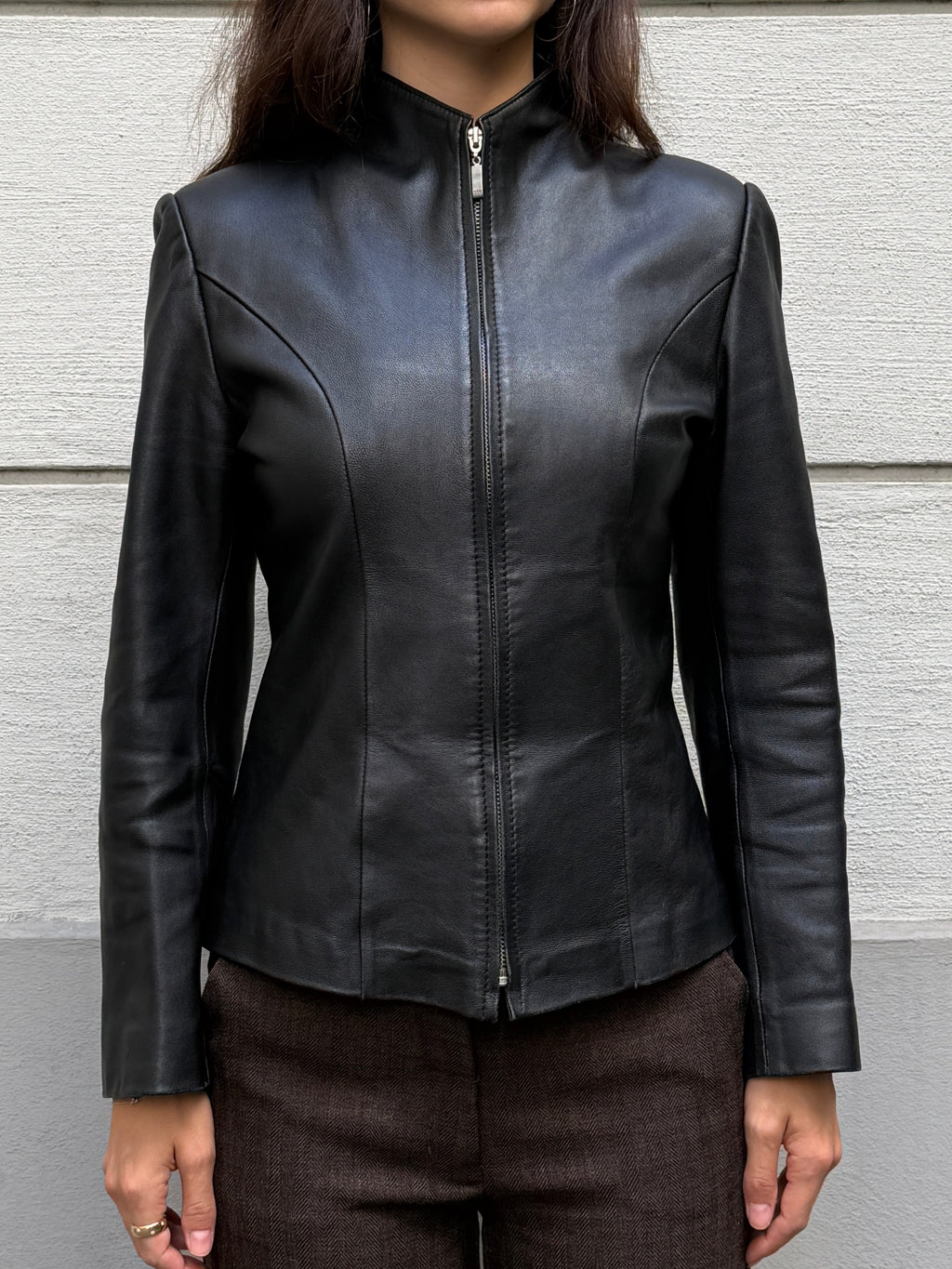 Vintage 100% Genuine Leather Black Minimal Jacket M