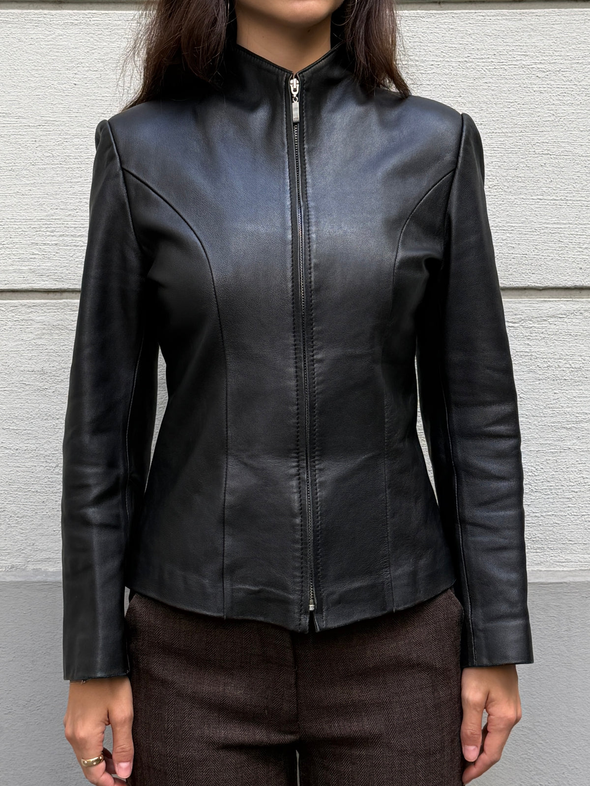 Vintage 100% Genuine Leather Black Minimal Jacket M