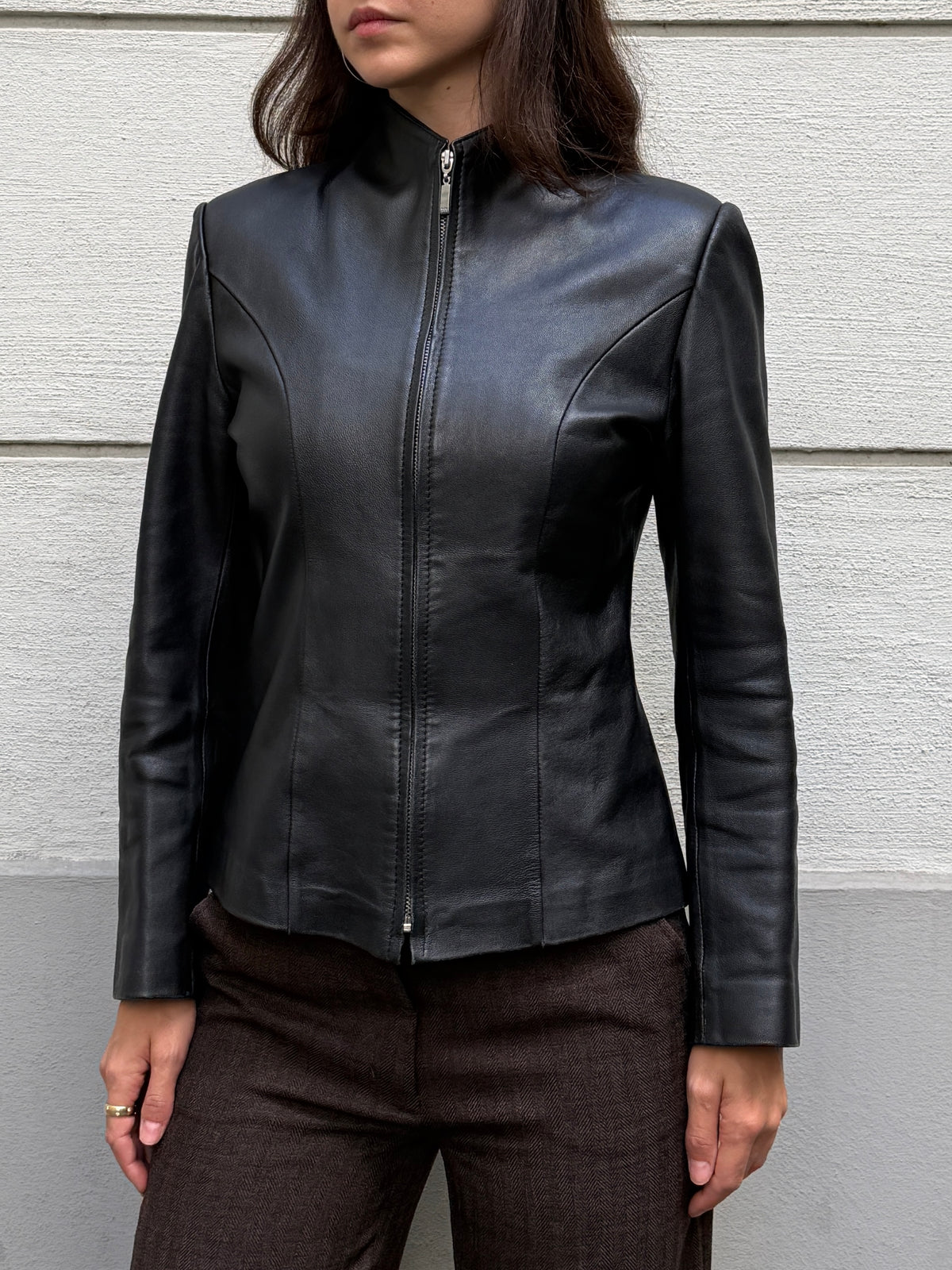 Vintage 100% Genuine Leather Black Minimal Jacket M