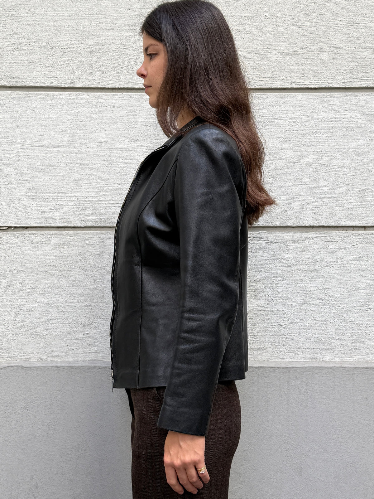 Vintage 100% Genuine Leather Black Minimal Jacket M