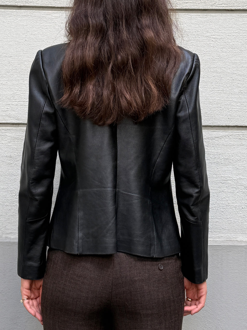 Vintage 100% Genuine Leather Black Minimal Jacket M