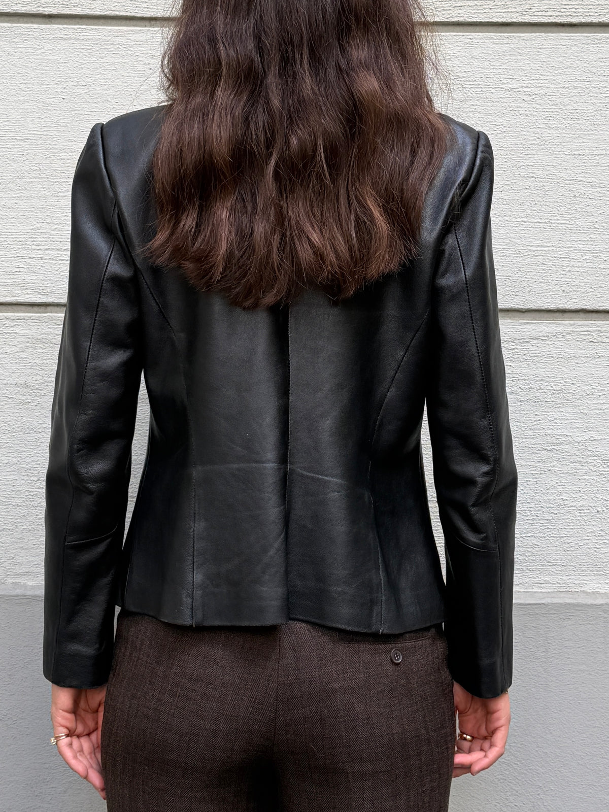 Vintage 100% Genuine Leather Black Minimal Jacket M
