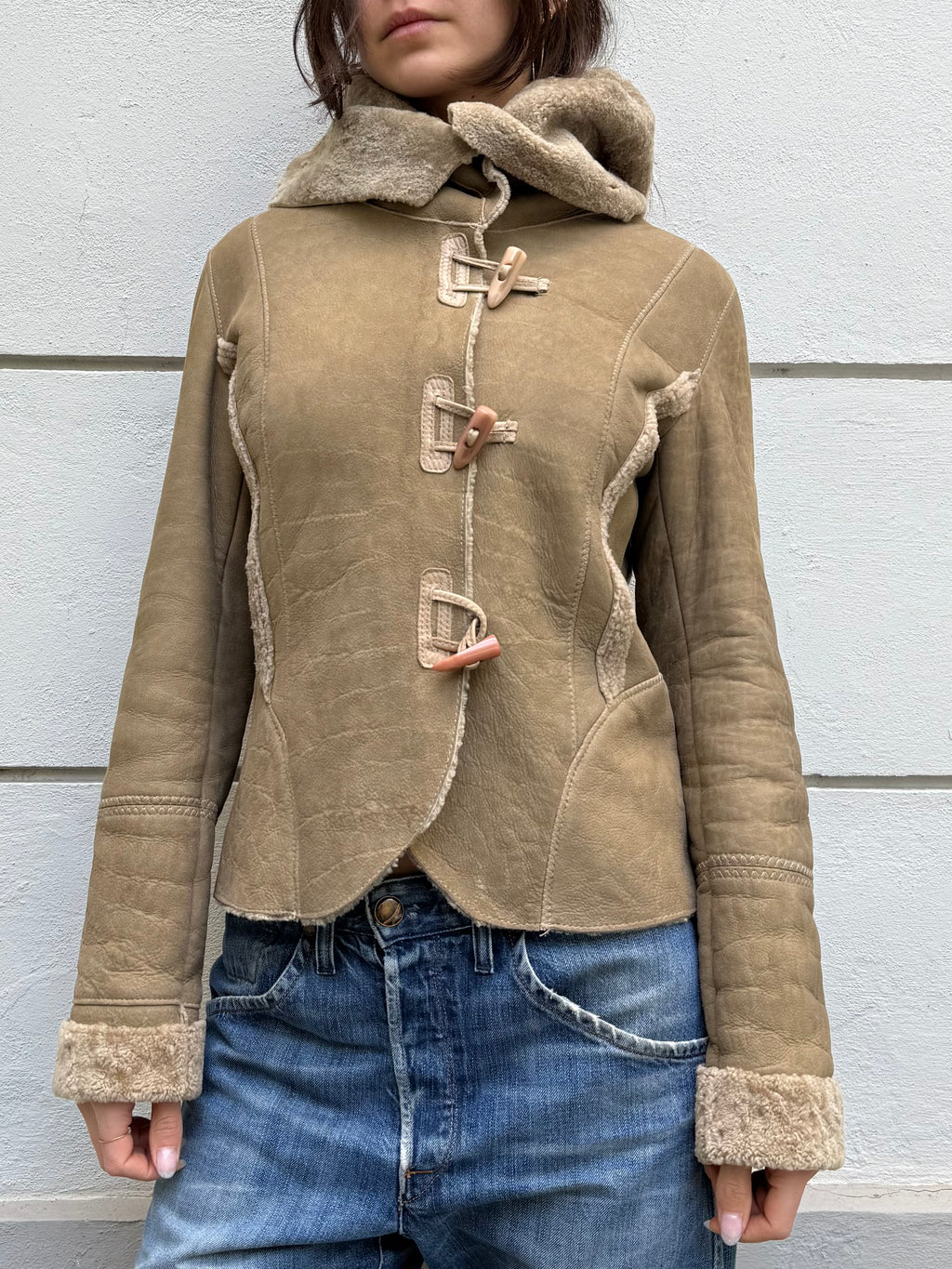 100% Real Shearling Early 00's Tan/Light Brown Jacket M
