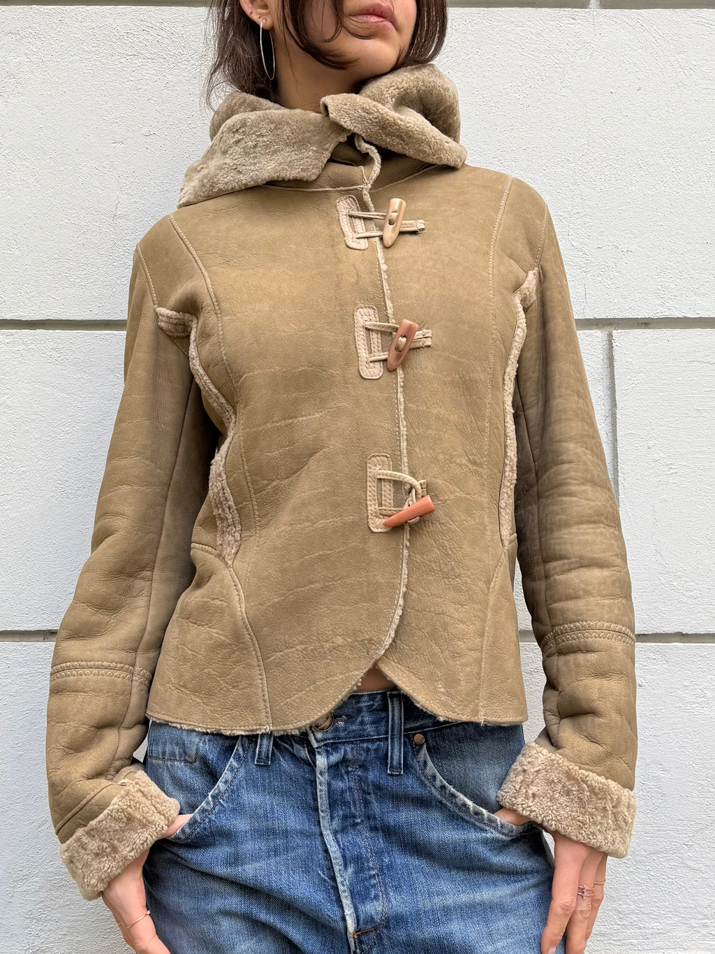 100% Real Shearling Early 00's Tan/Light Brown Jacket M