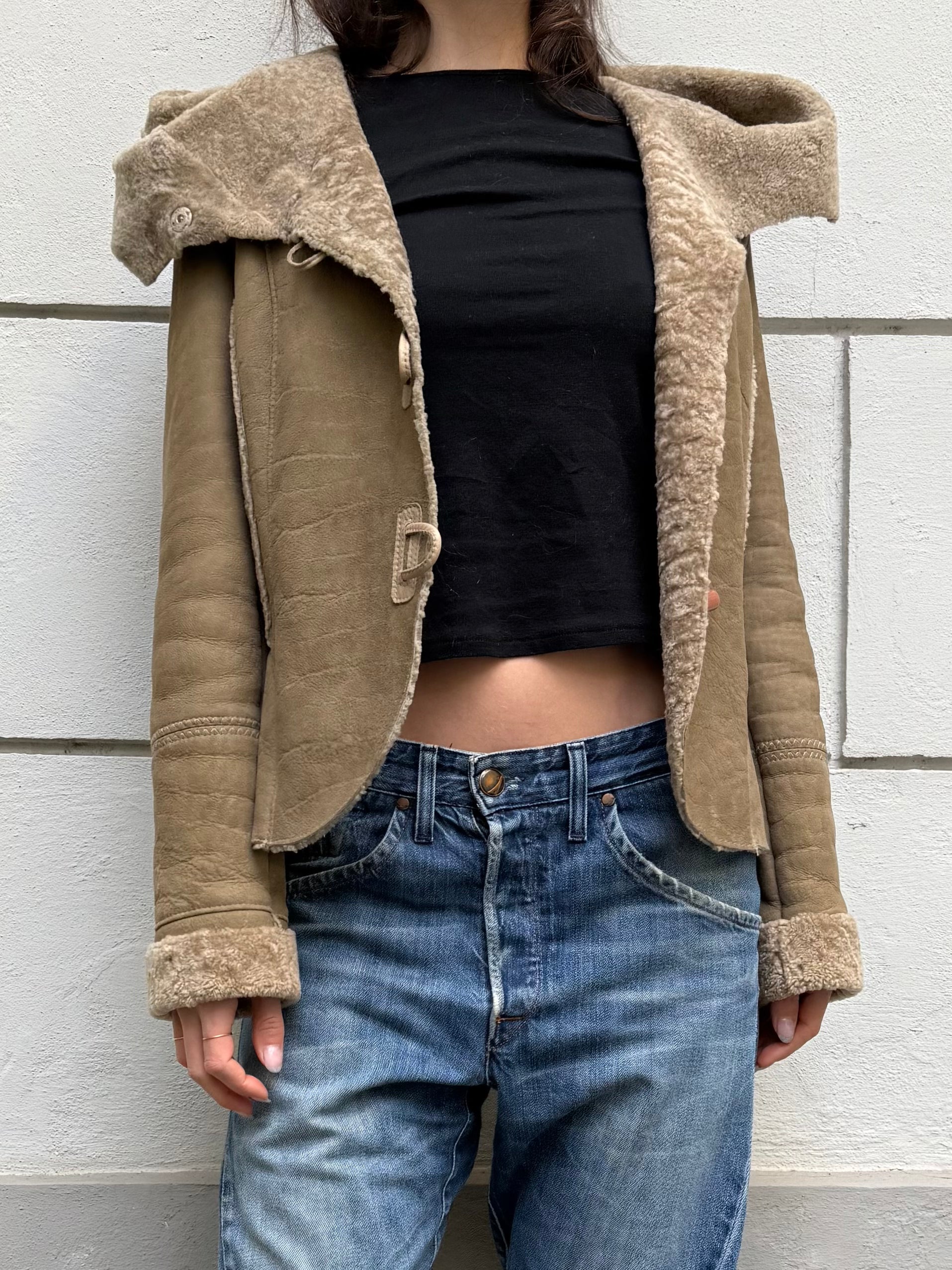 100% Real Shearling Early 00's Tan/Light Brown Jacket M