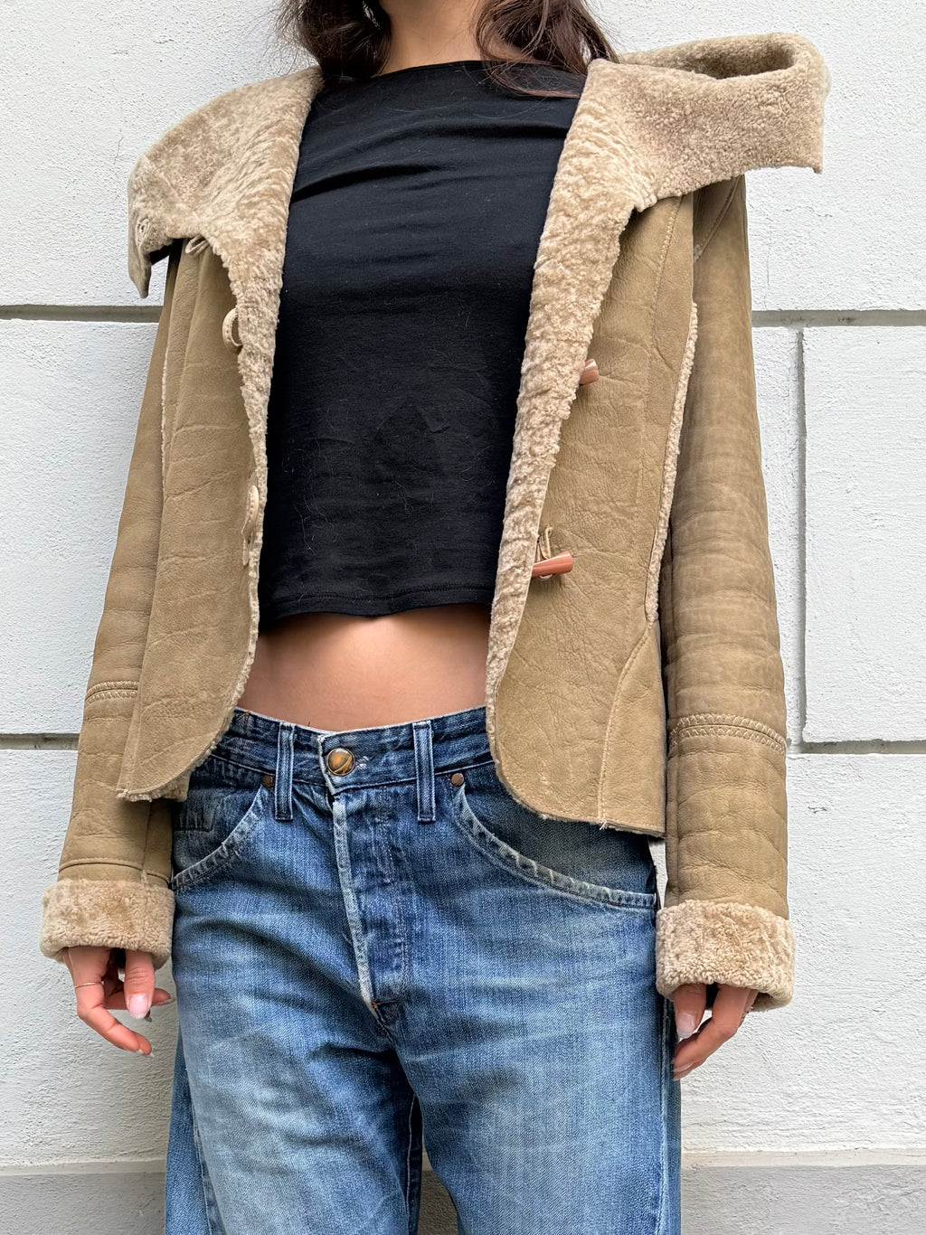100% Real Shearling Early 00's Tan/Light Brown Jacket M