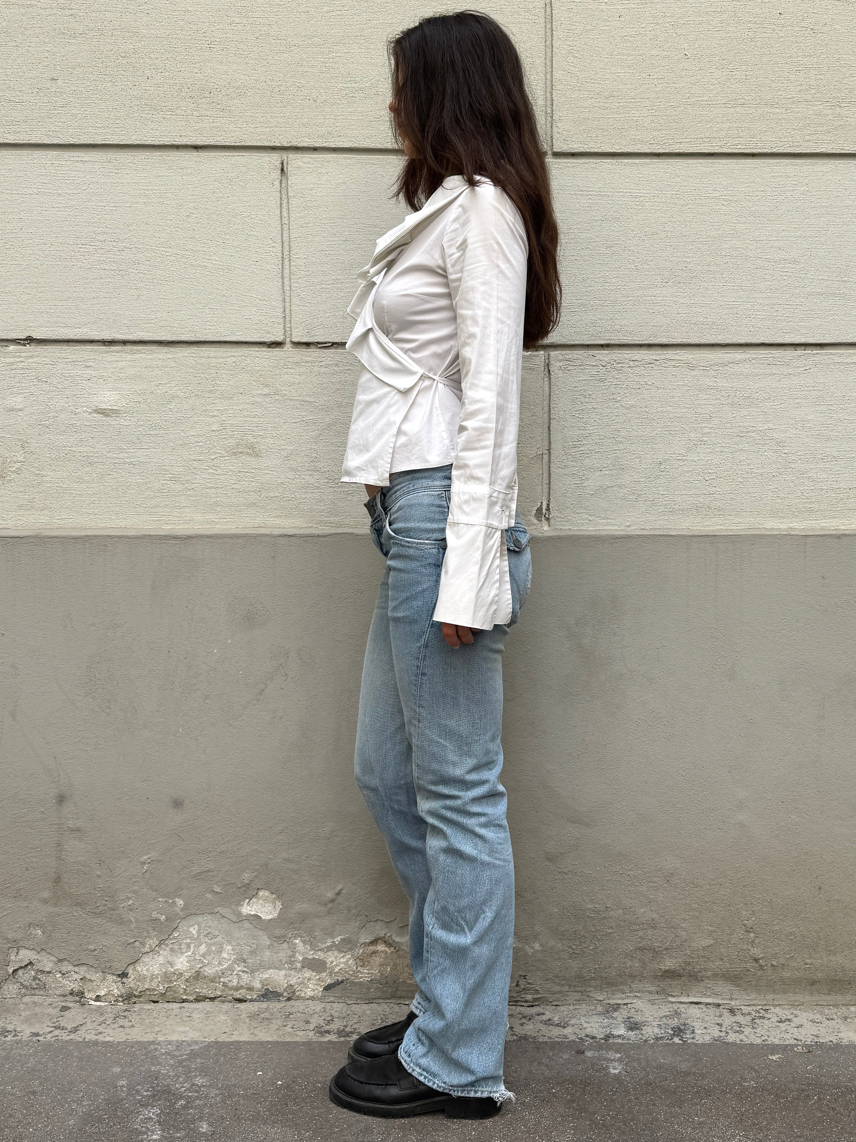 Vintage White Cotton Ruffle Wrap Blouse S/M