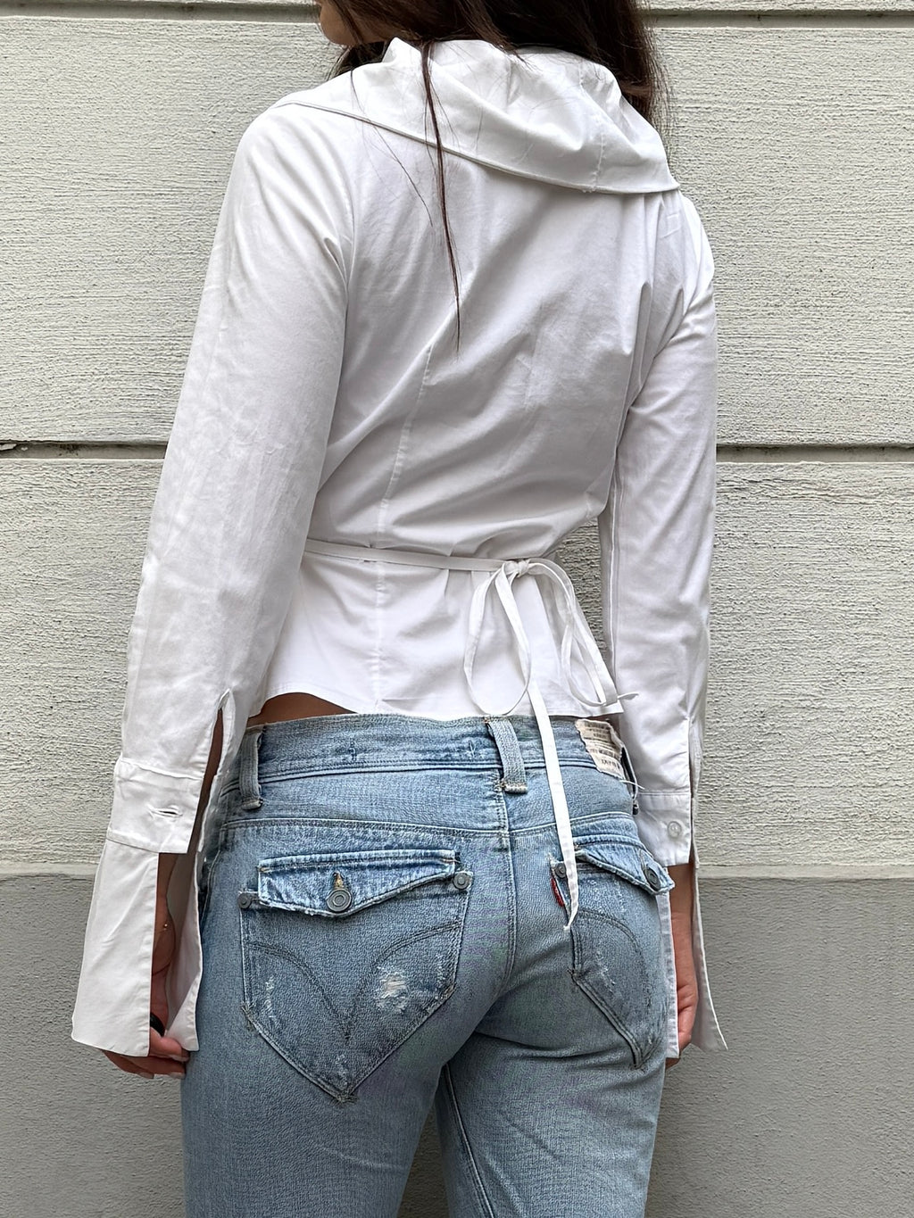 Vintage White Cotton Ruffle Wrap Blouse S/M