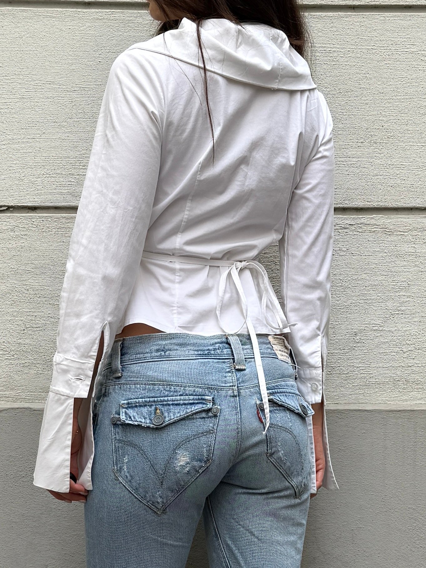 Vintage White Cotton Ruffle Wrap Blouse S/M