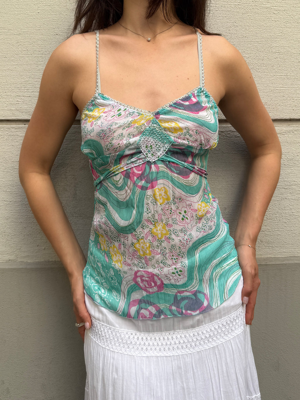 Vintage Y2K Teal Tie Back Camisole Top S/M