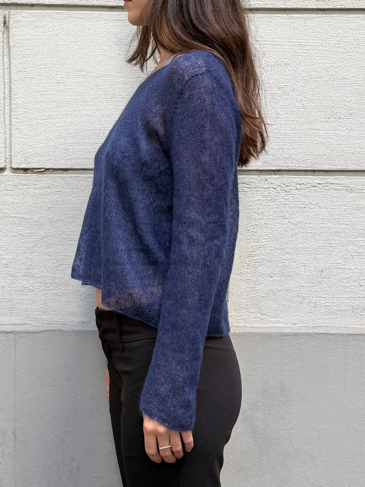 Hand Knit Mohair/Wool Blue Sweater S/M