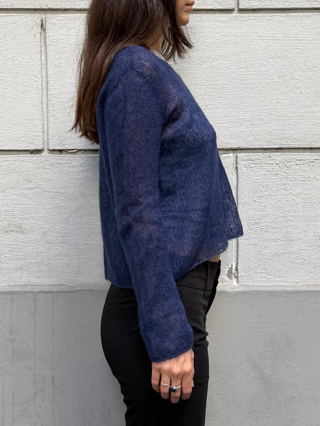 Hand Knit Mohair/Wool Blue Sweater S/M