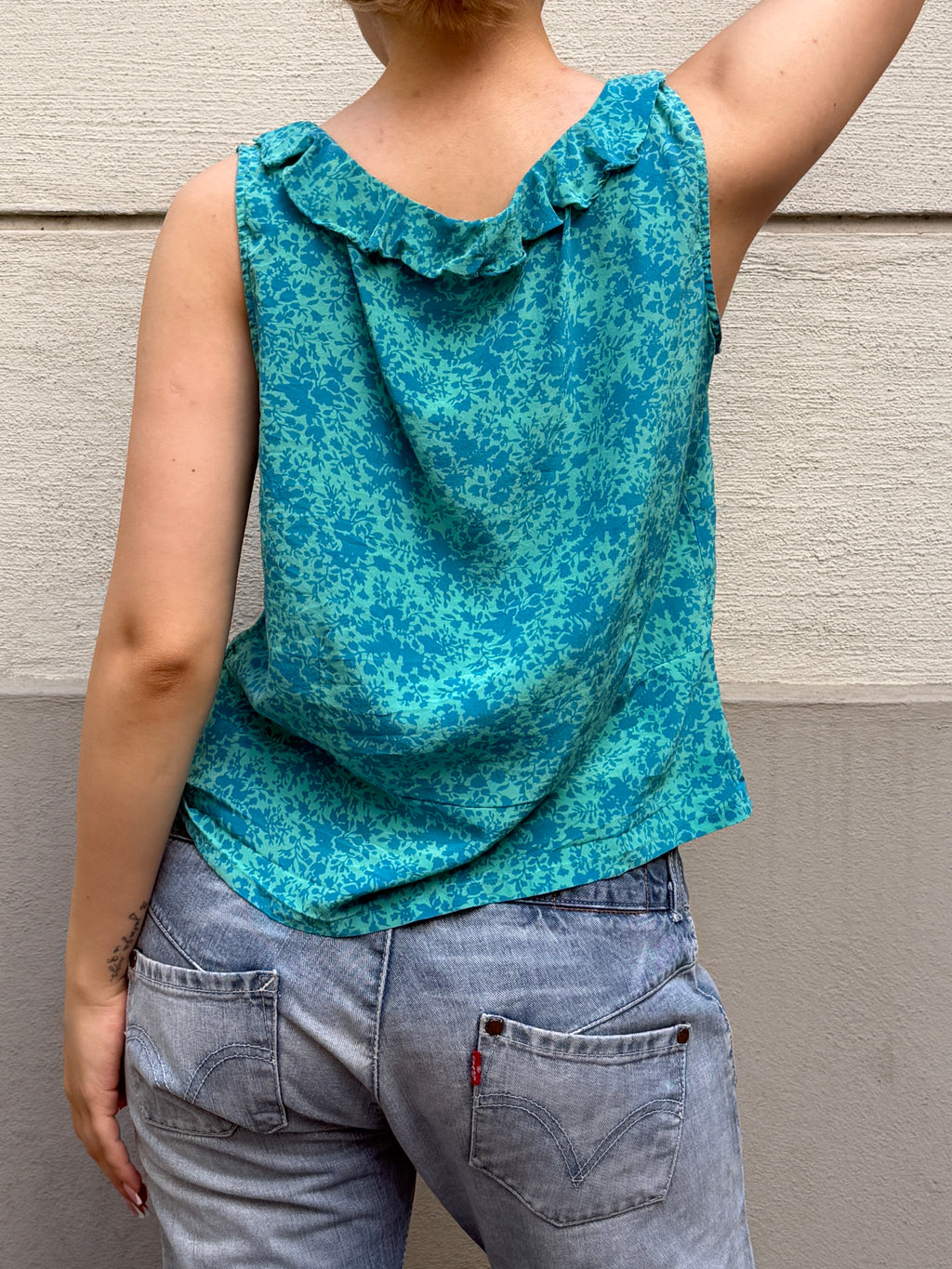 Vintage Monsoon 100% Silk Teal Turquoise Blouse S/Petite