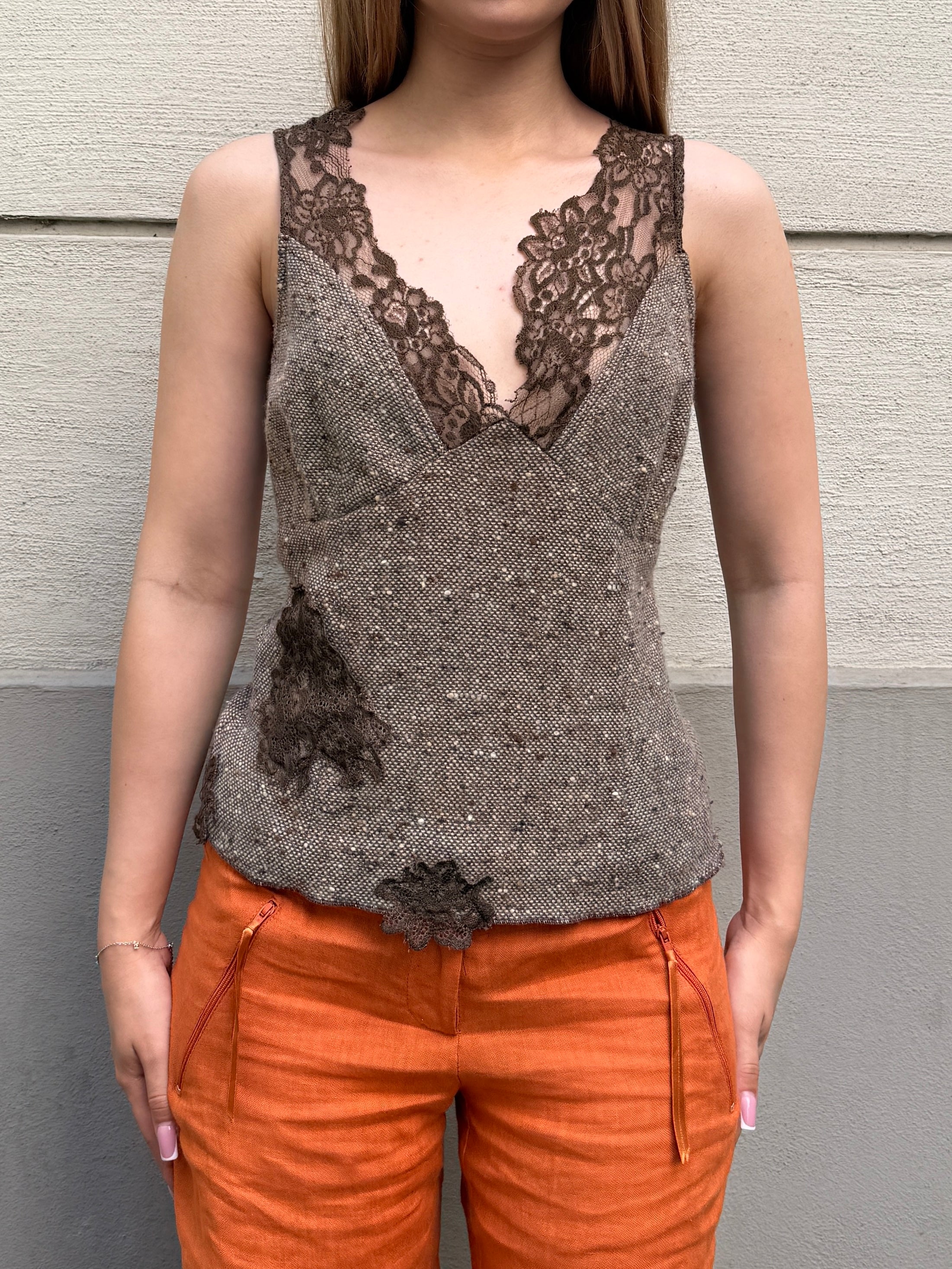 Vintage Y2K Wool & Lace Sleeveless Top XS/S