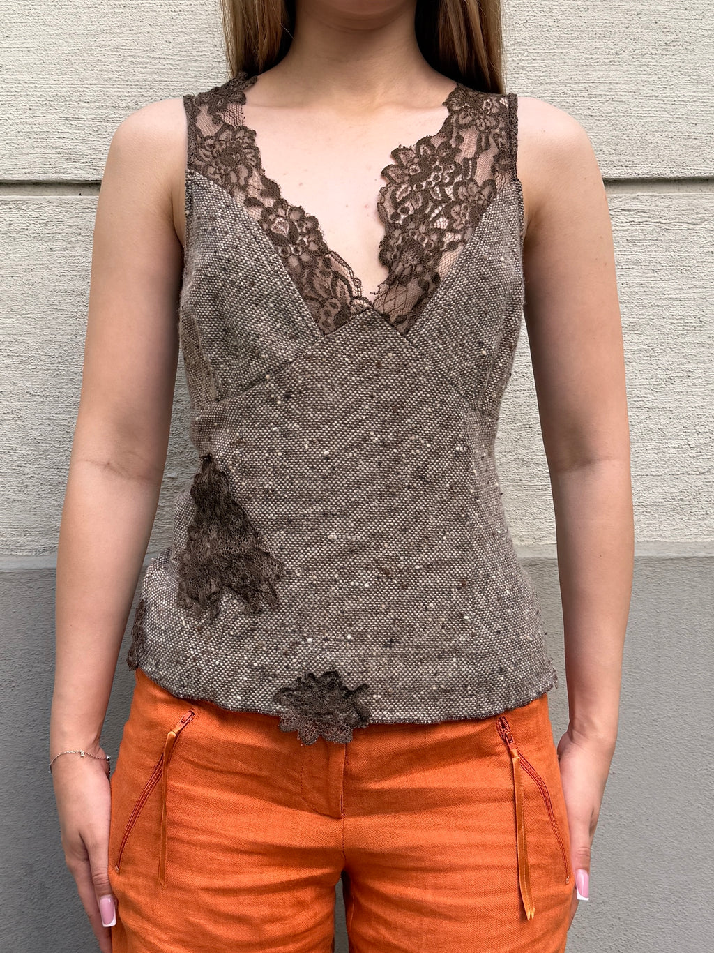 Vintage Y2K Wool & Lace Sleeveless Top XS/S