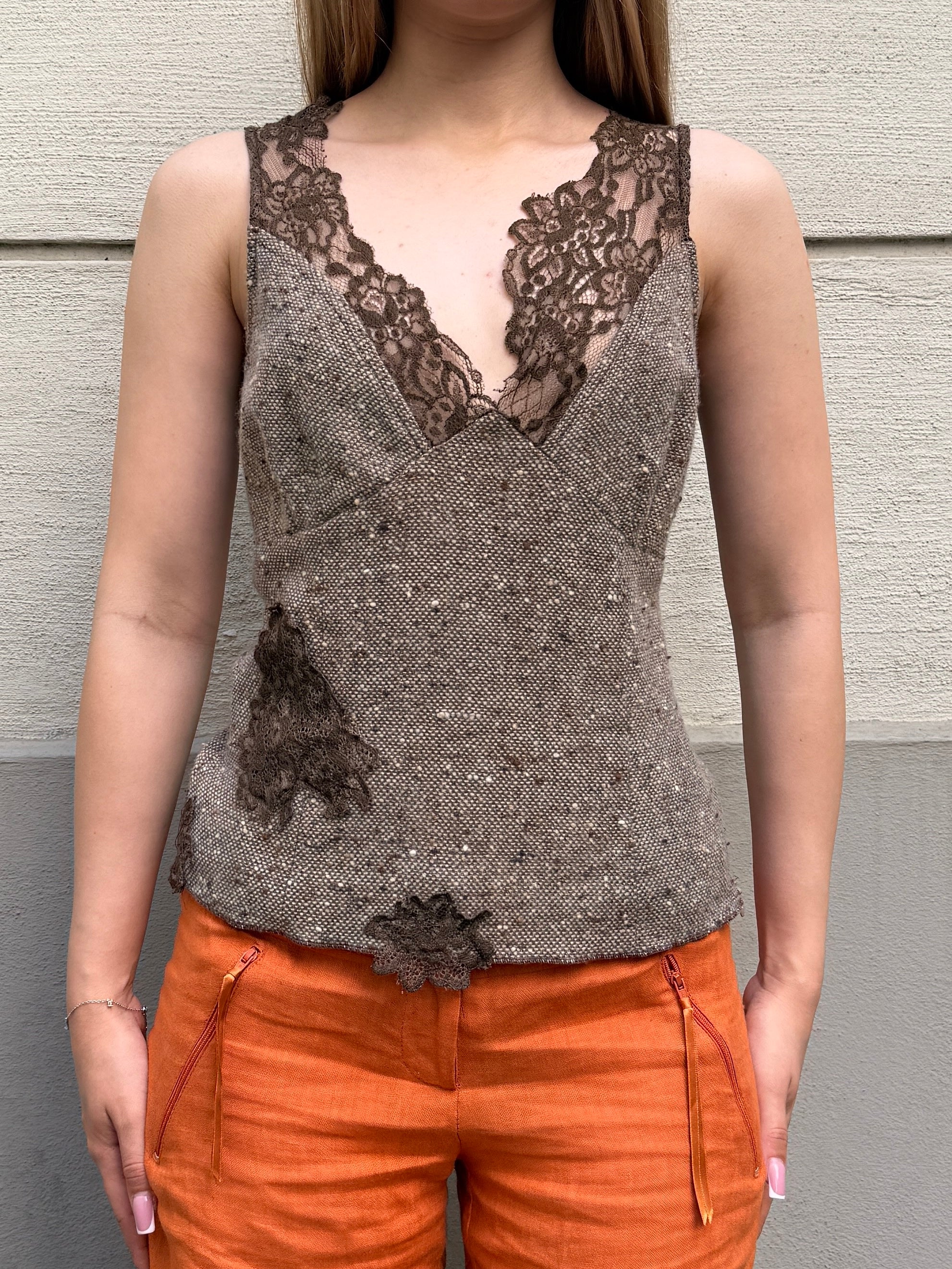 Vintage Y2K Wool & Lace Sleeveless Top XS/S