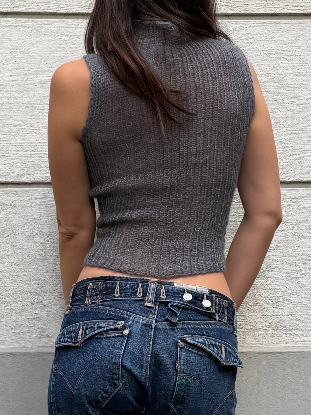 Hand Knit Wool & Mohair Gray Turtleneck Sweater S