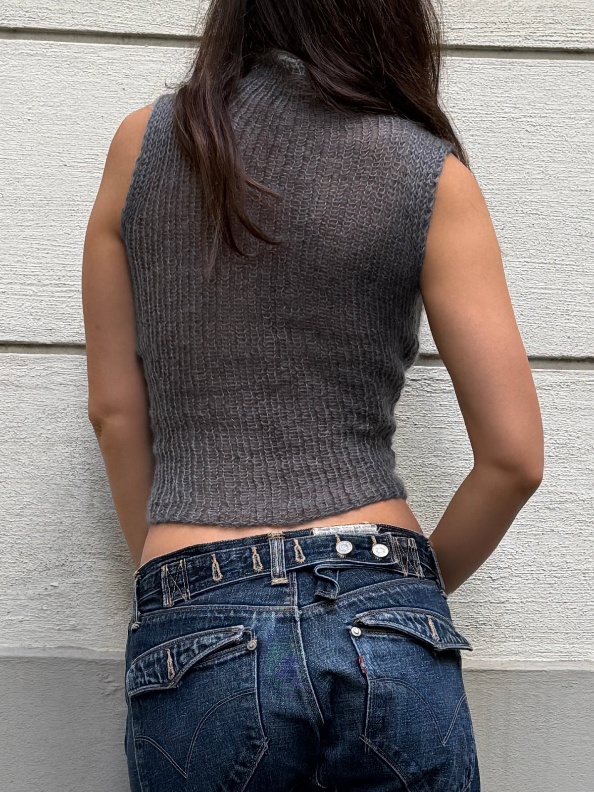 Hand Knit Wool & Mohair Gray Turtleneck Sweater S