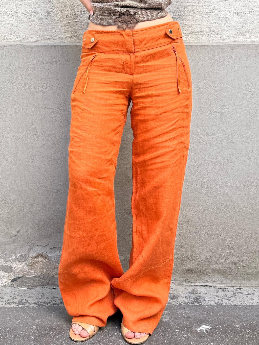 Vintage Y2K 100% Linen Orange Trousers XS/S