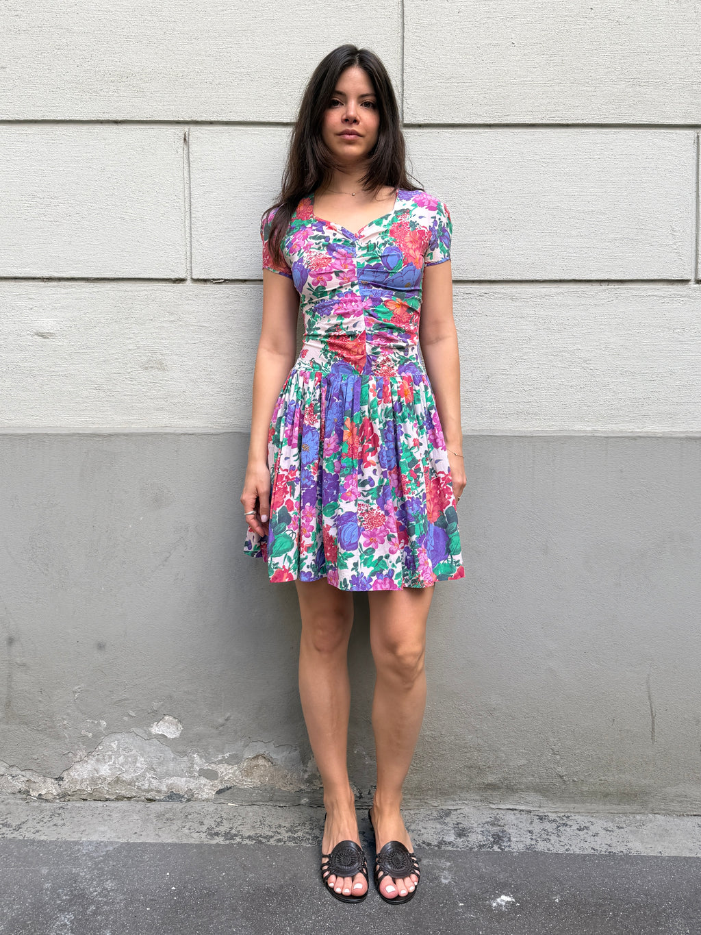 Vintage 100% Silk Floral Mini Dress XS/S