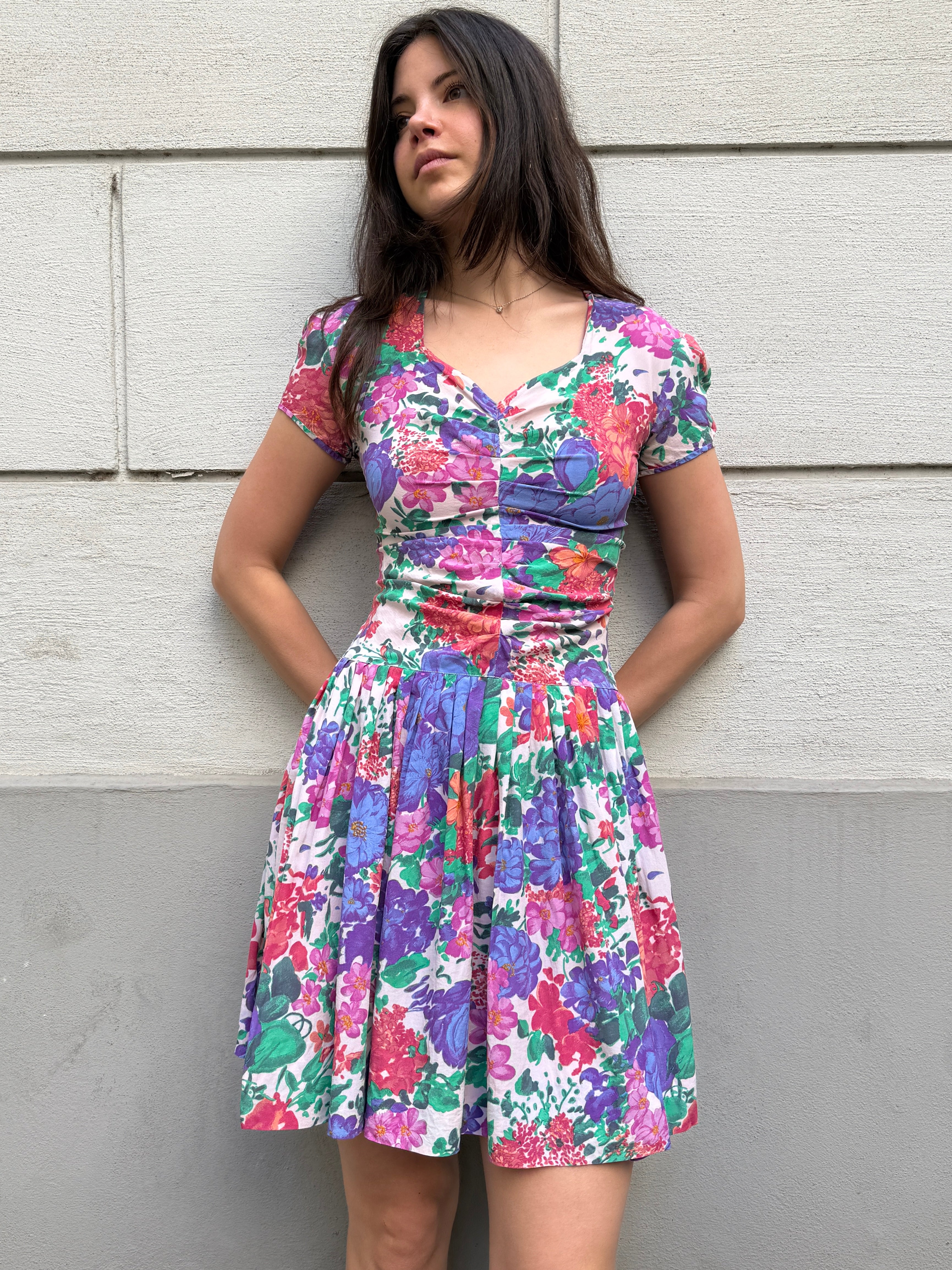Vintage 100% Silk Floral Mini Dress XS/S
