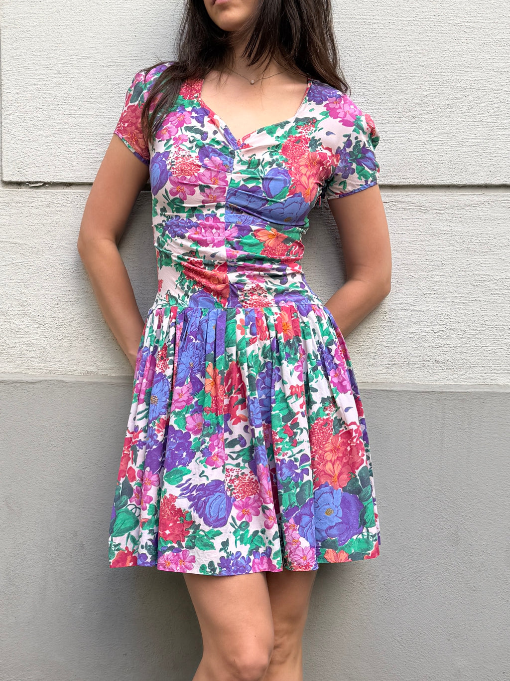 Vintage 100% Silk Floral Mini Dress XS/S