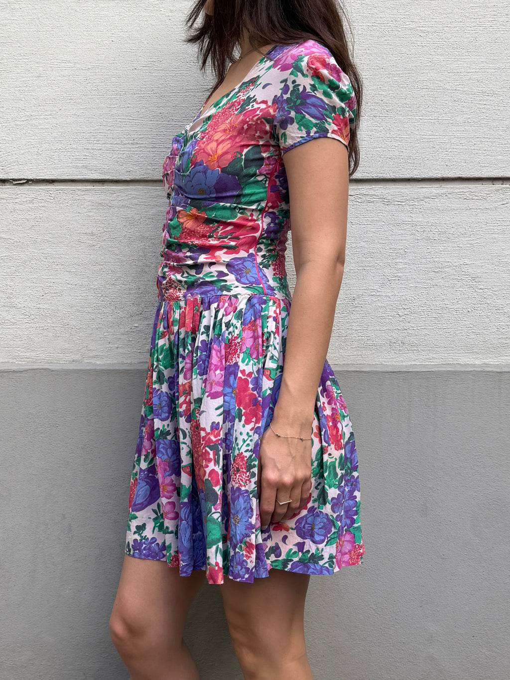 Vintage 100% Silk Floral Mini Dress XS/S