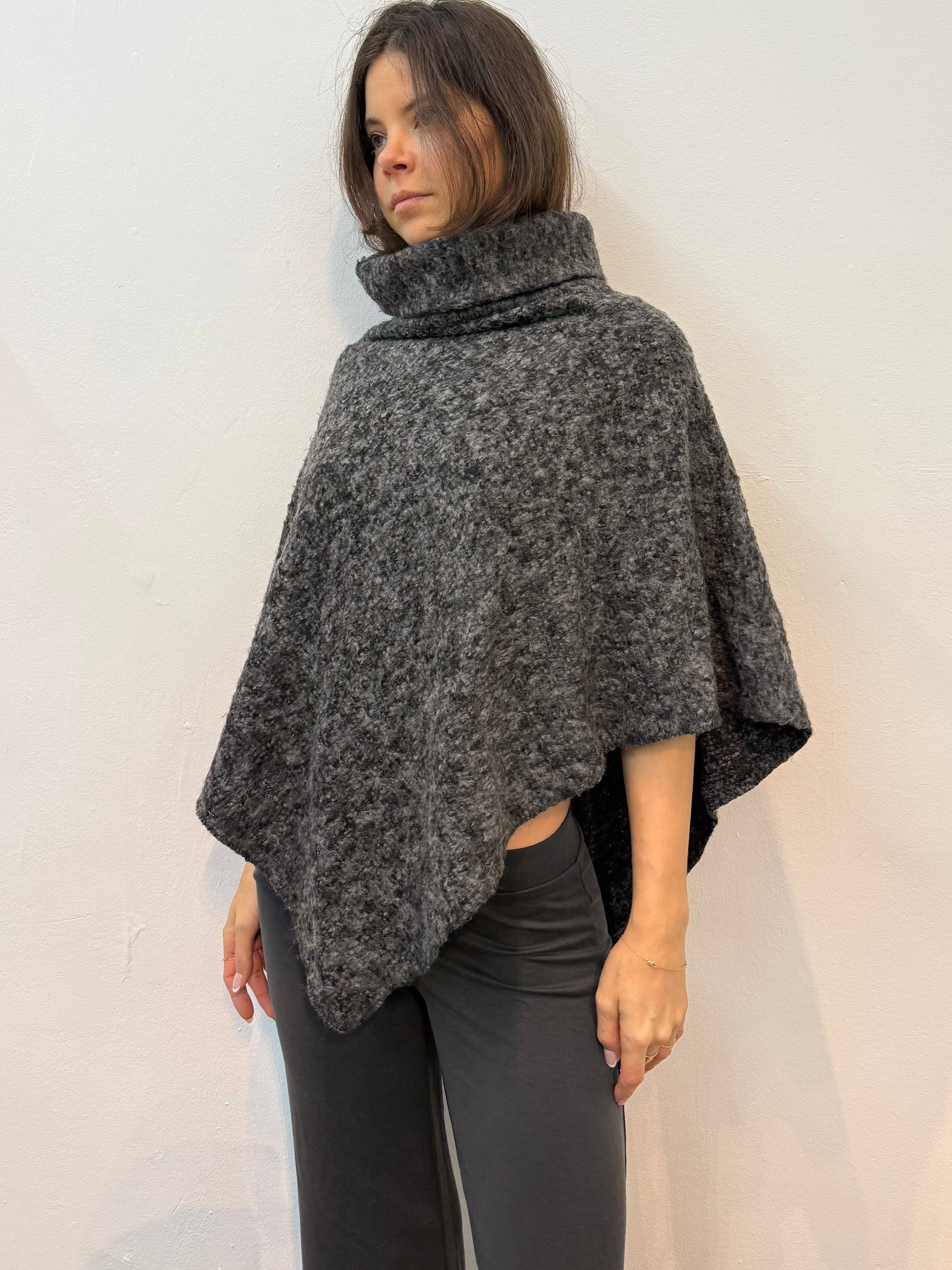 Vintage Gray Wool Turtleneck Poncho Top One Size