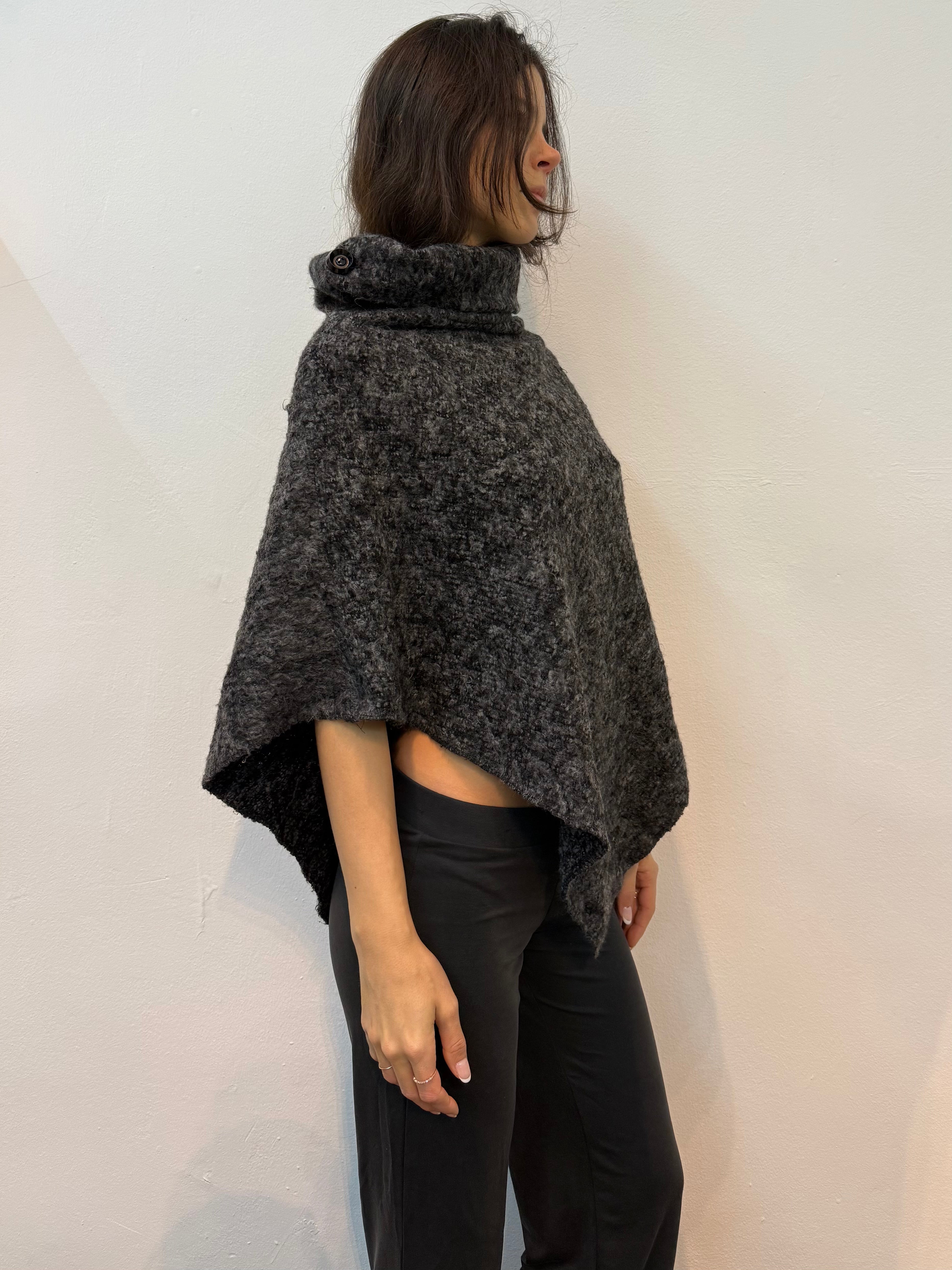 Vintage Gray Wool Turtleneck Poncho Top One Size
