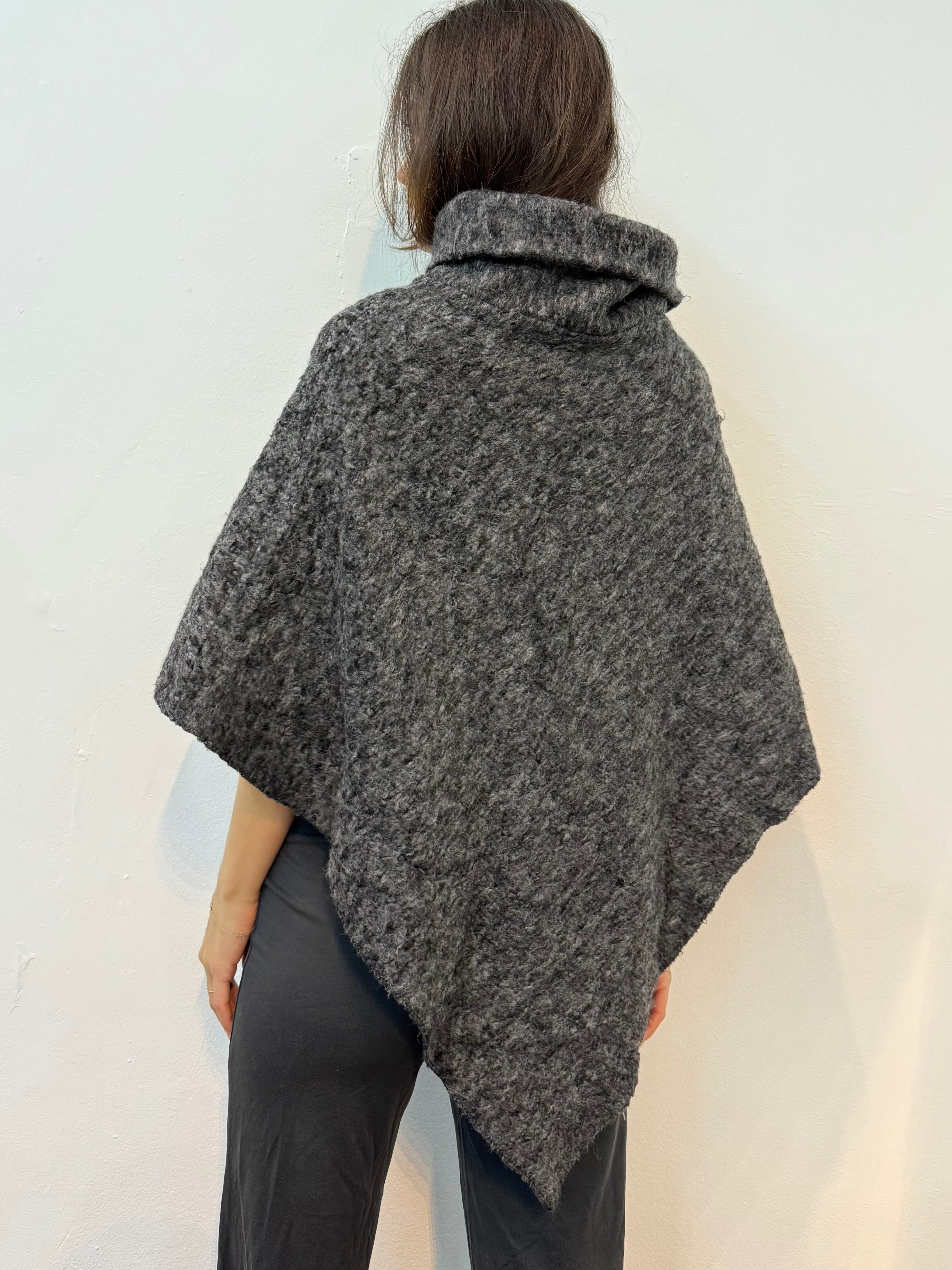 Vintage Gray Wool Turtleneck Poncho Top One Size