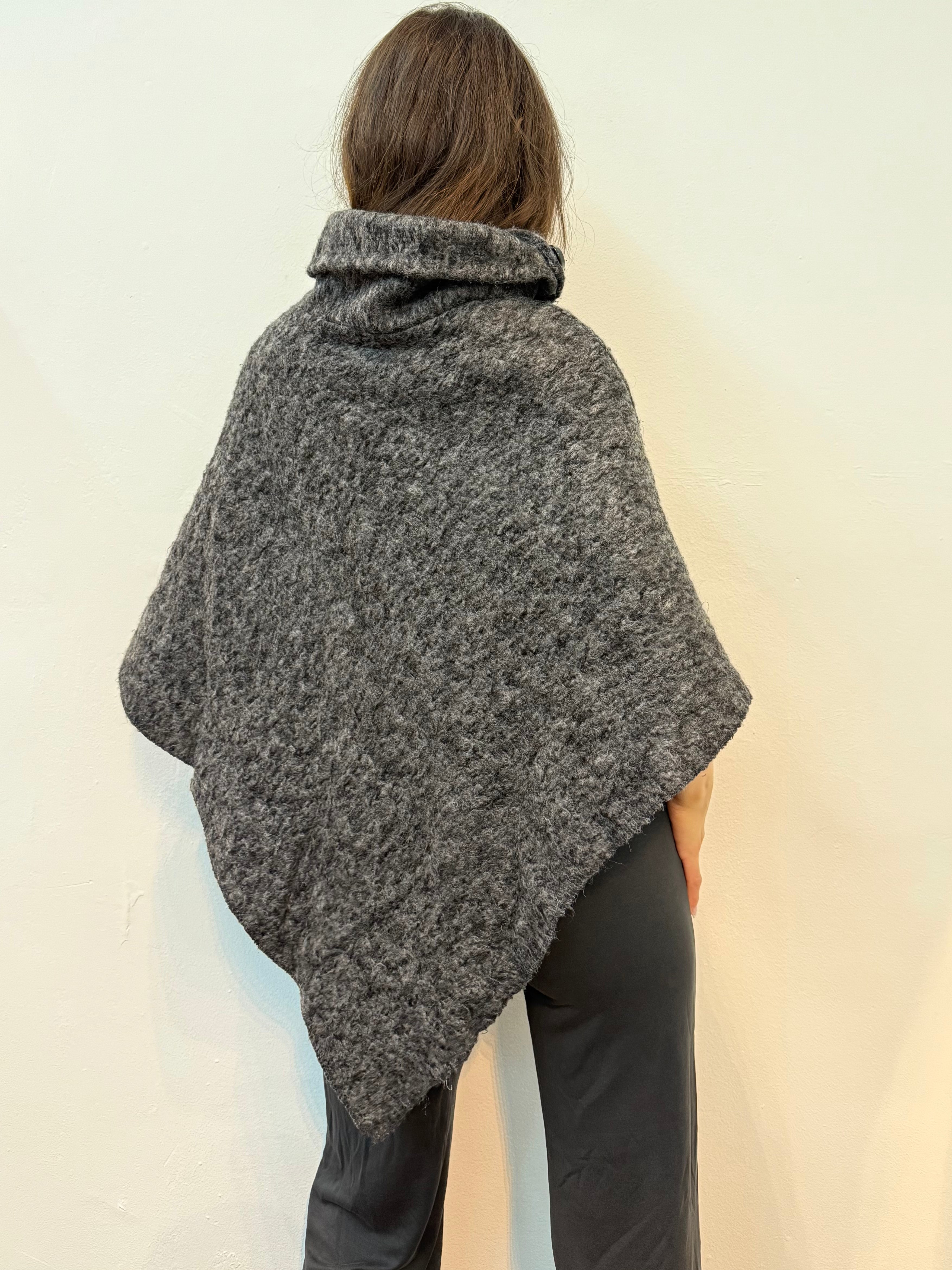 Vintage Gray Wool Turtleneck Poncho Top One Size