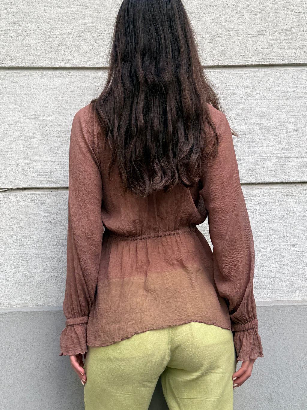 Original Design 100% Silk Georgette Mauve Tie Front Blouse S/M
