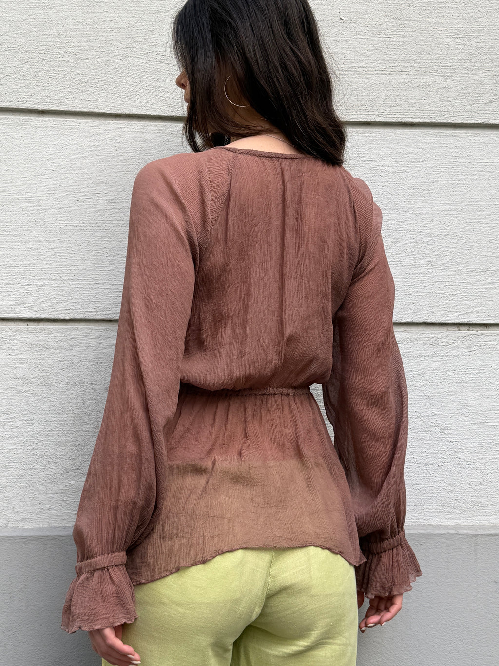 Original Design 100% Silk Georgette Mauve Tie Front Blouse S/M