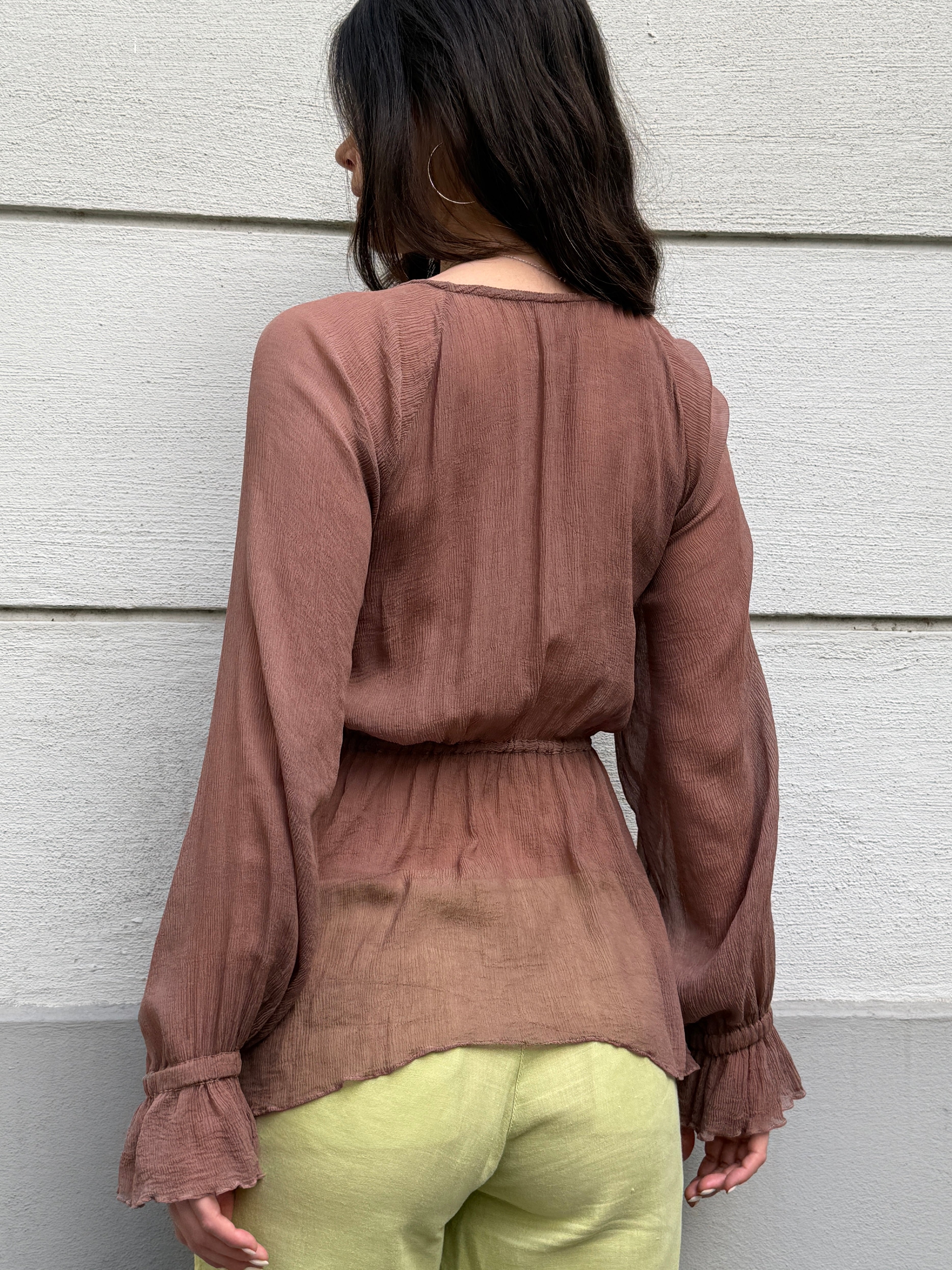 Original Design 100% Silk Georgette Mauve Tie Front Blouse S/M