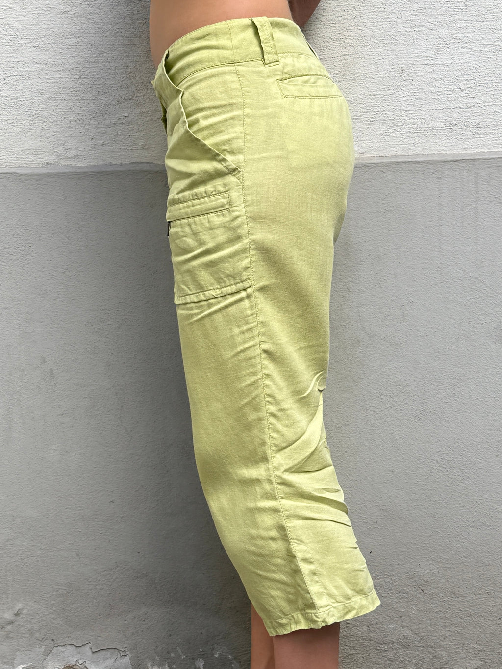 Vintage 100% Linen Malboro Lime Green Capri Trousers S/M