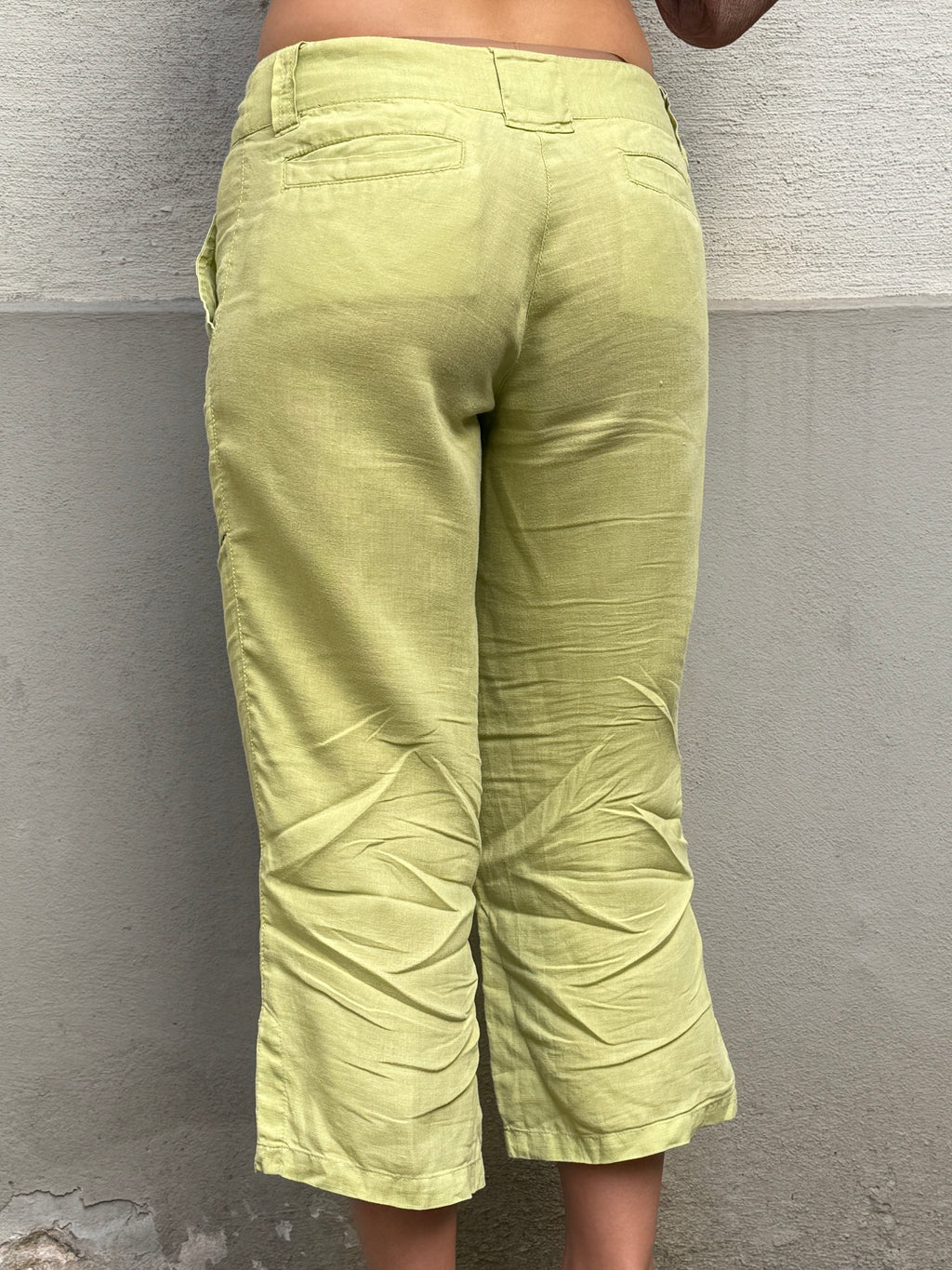 Vintage 100% Linen Malboro Lime Green Capri Trousers S/M