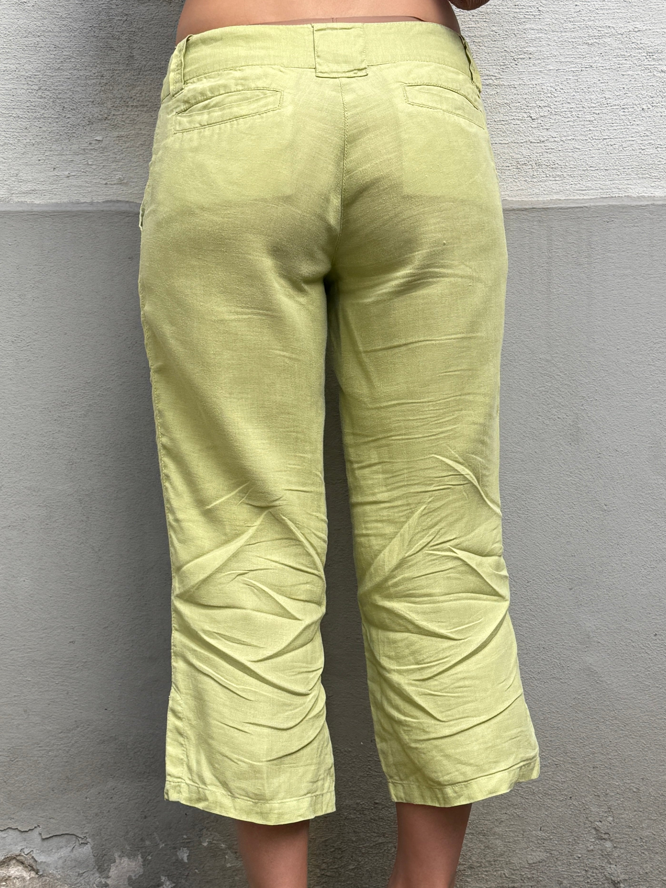 Vintage 100% Linen Malboro Lime Green Capri Trousers S/M