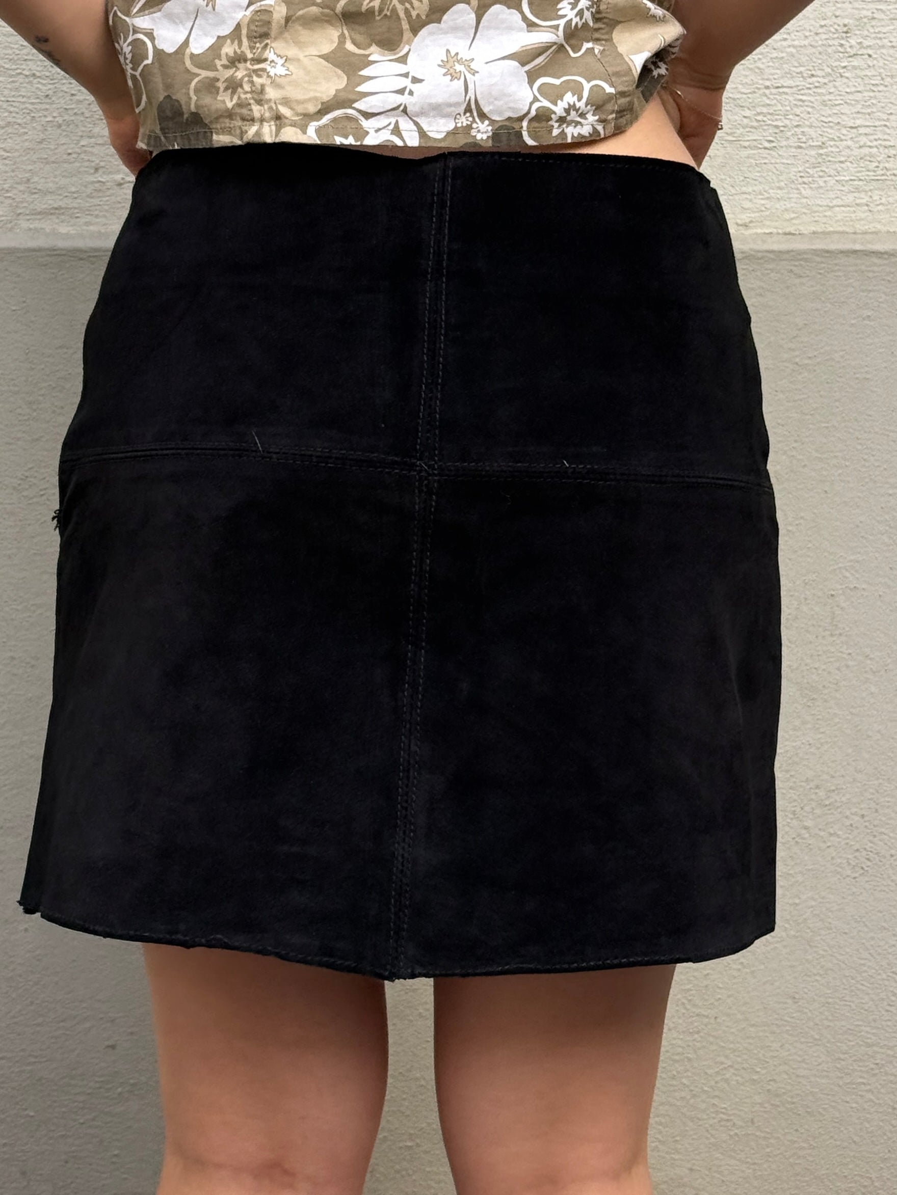 Vintage 100% Genuine Suede Leather Black XS/S