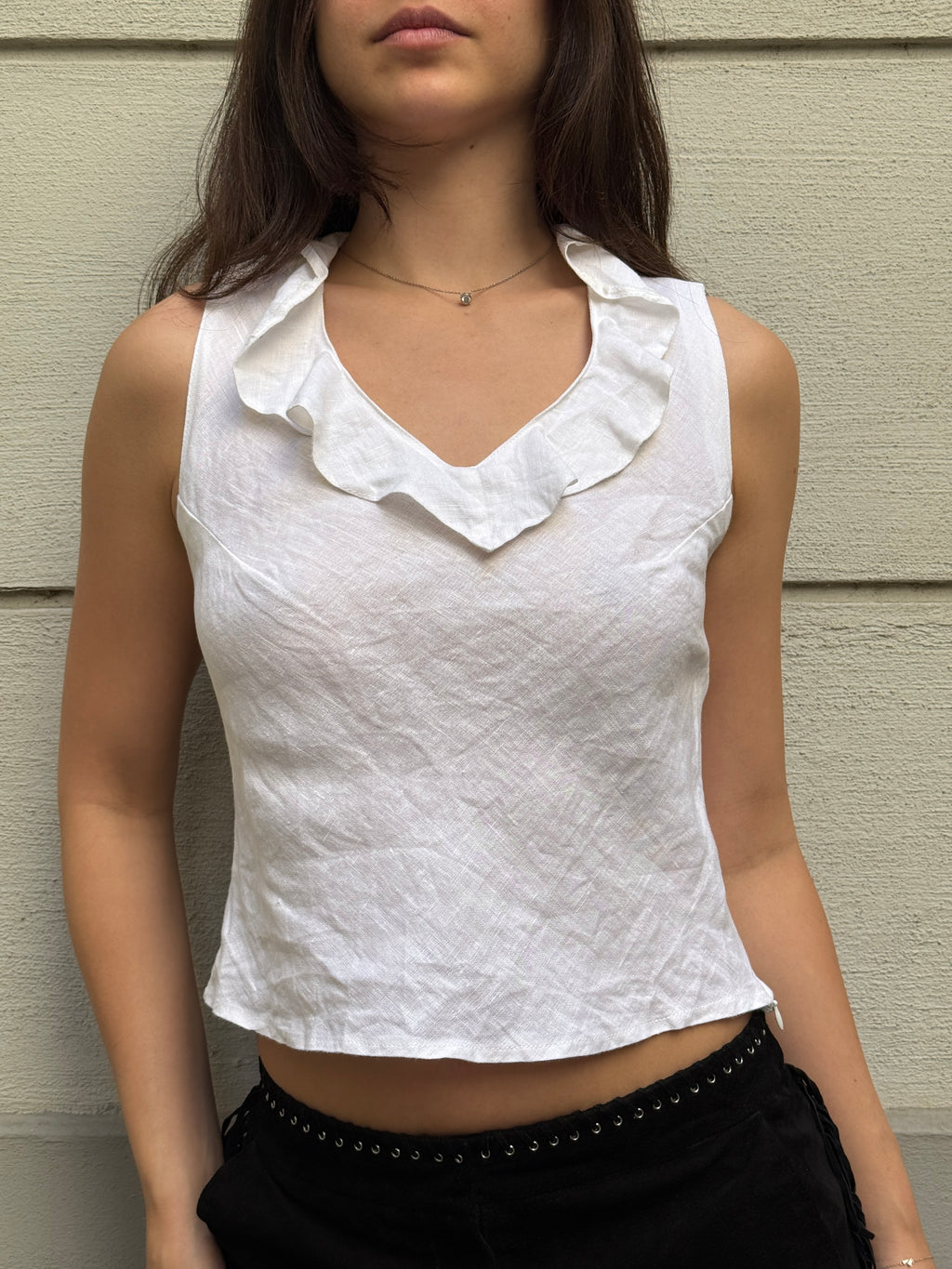 Vintage 100% Linen V-Neck Sleeveless Top XS/S