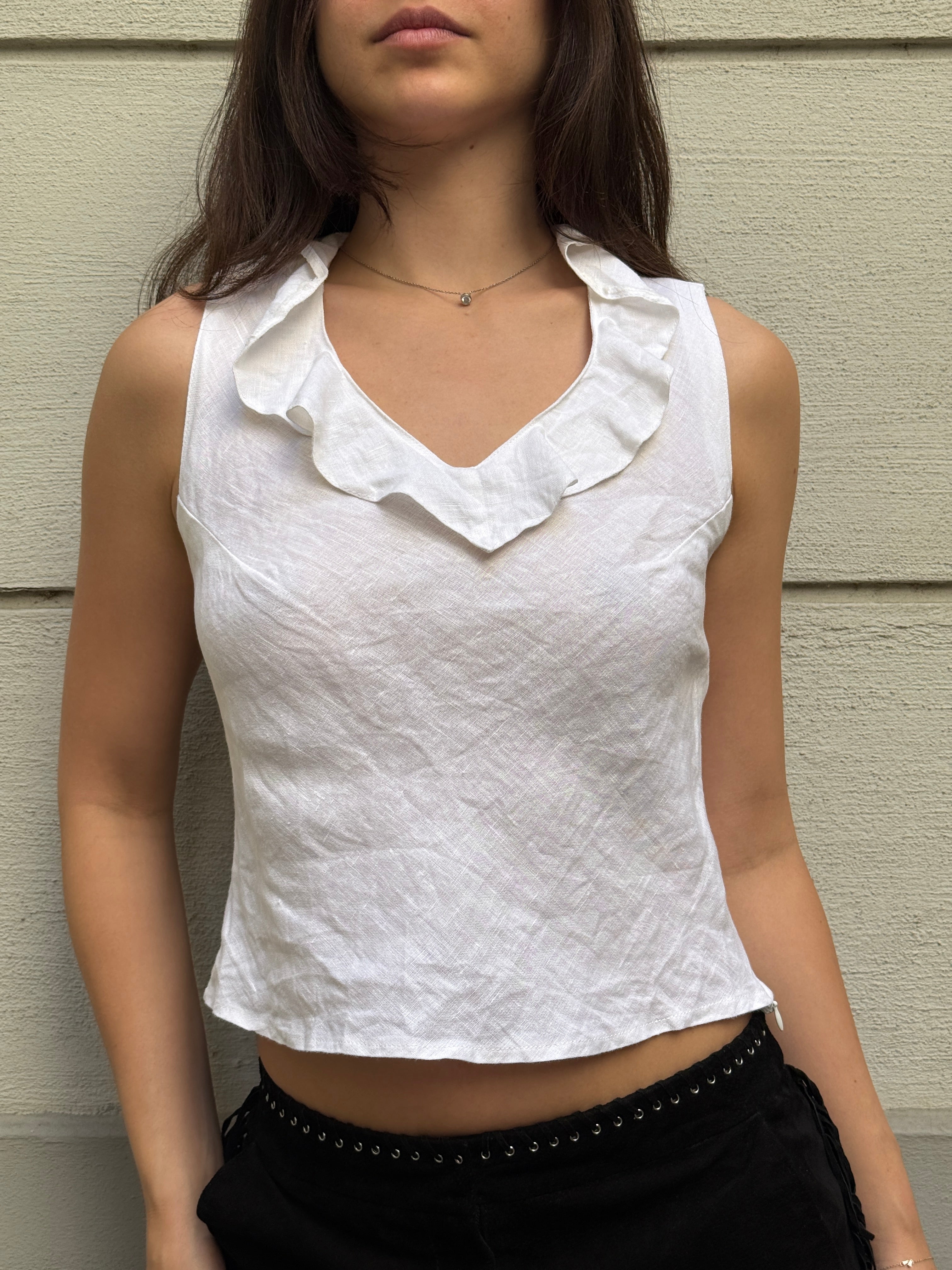 Vintage 100% Linen V-Neck Sleeveless Top XS/S
