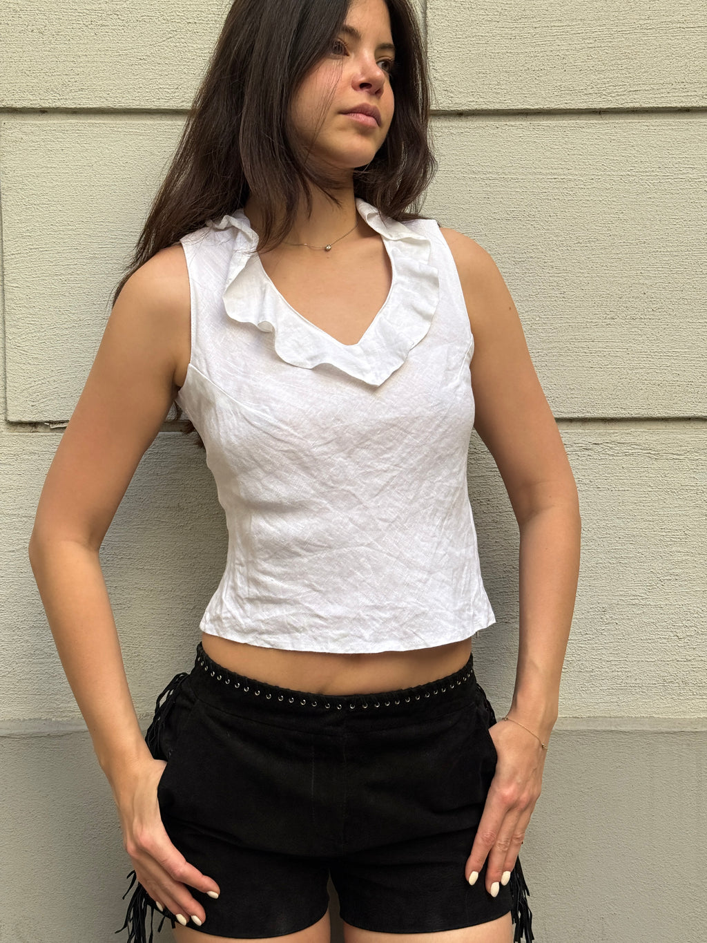 Vintage 100% Linen V-Neck Sleeveless Top XS/S
