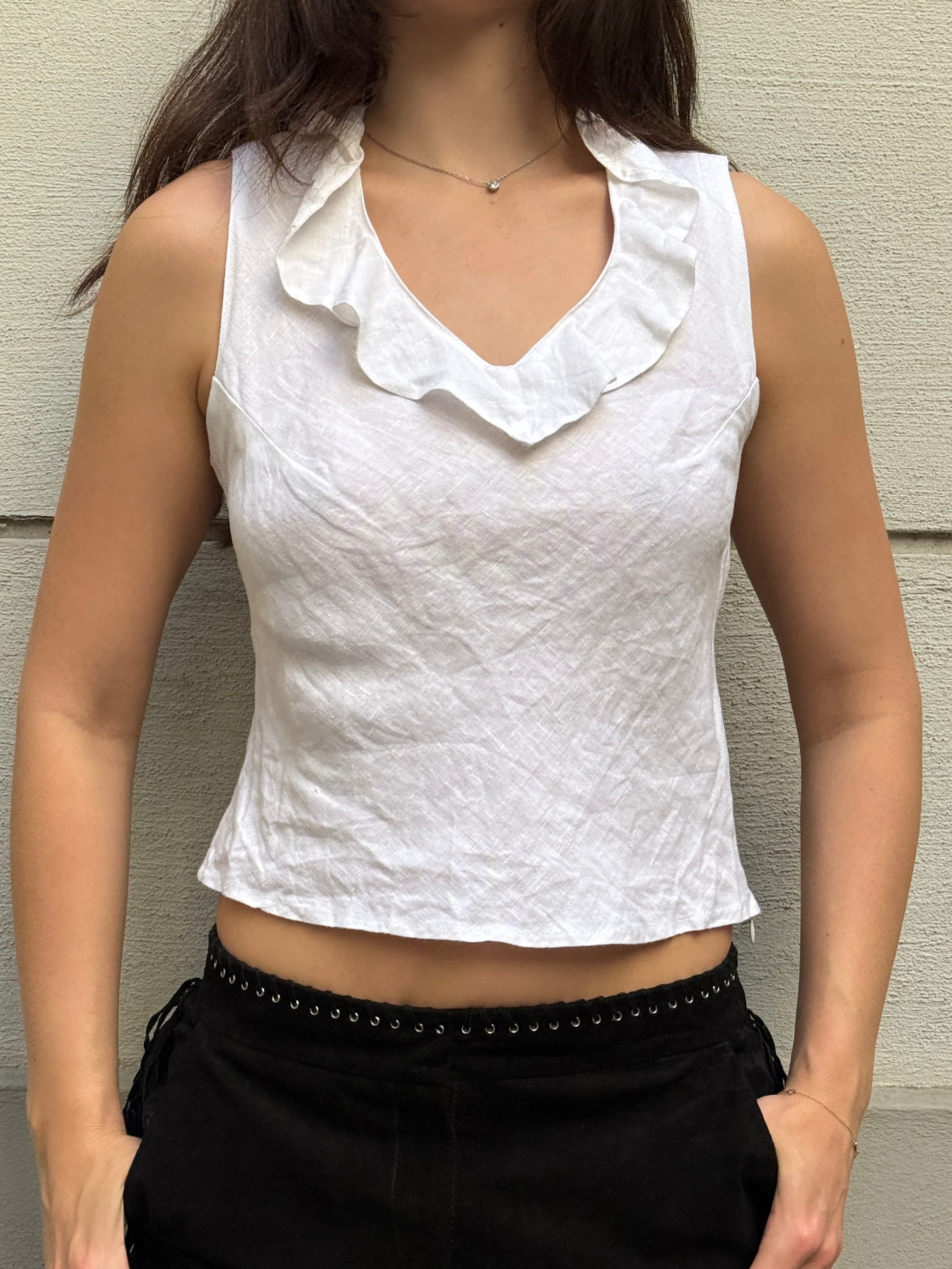 Vintage 100% Linen V-Neck Sleeveless Top XS/S