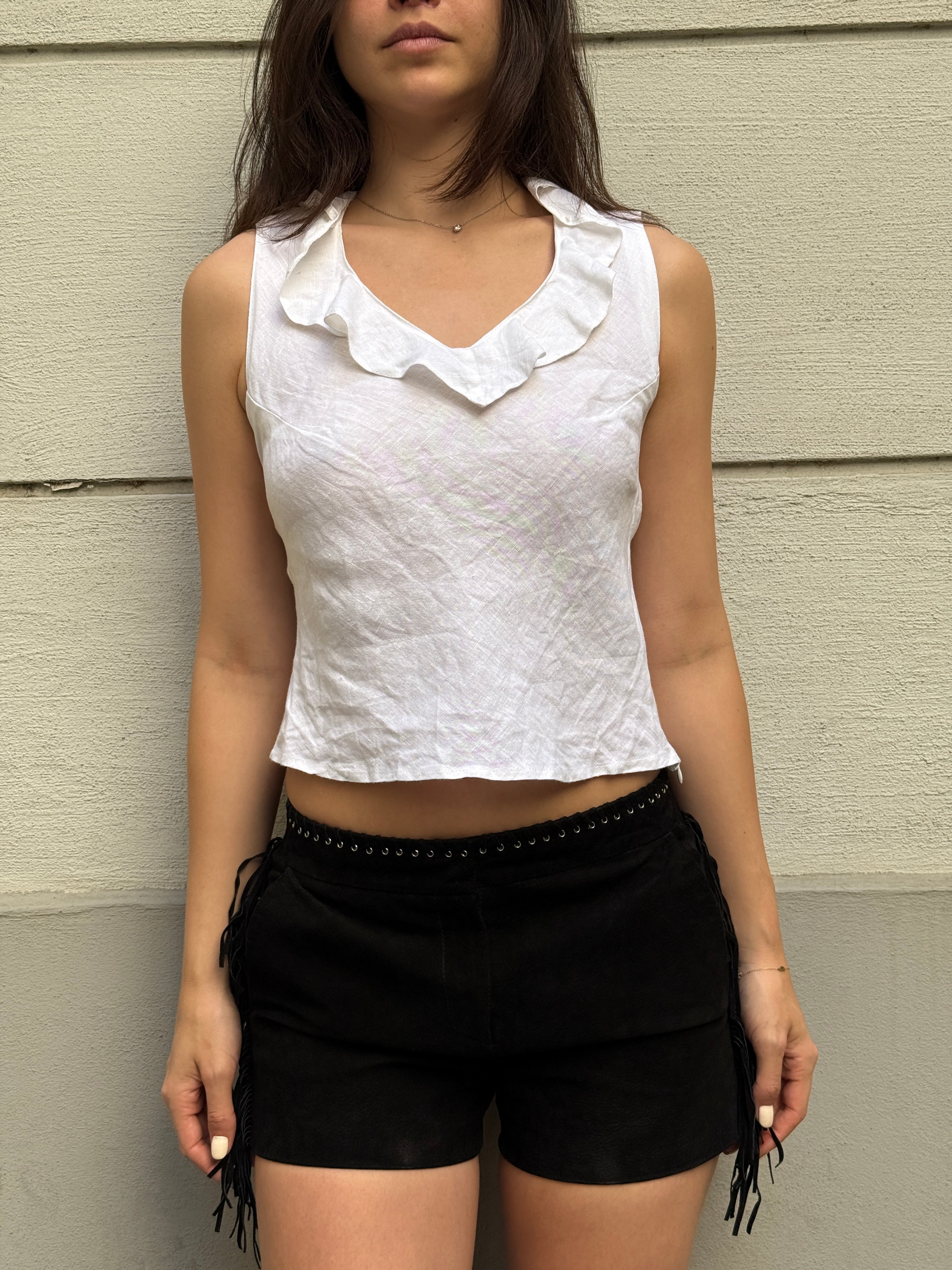 Vintage 100% Linen V-Neck Sleeveless Top XS/S