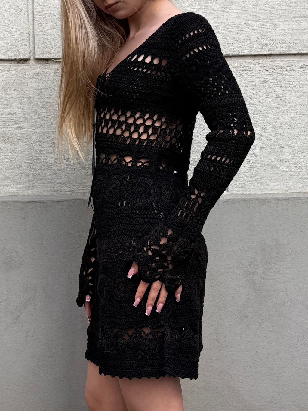 Vintage Handknit 100% Cotton Mini Dress S/Petite