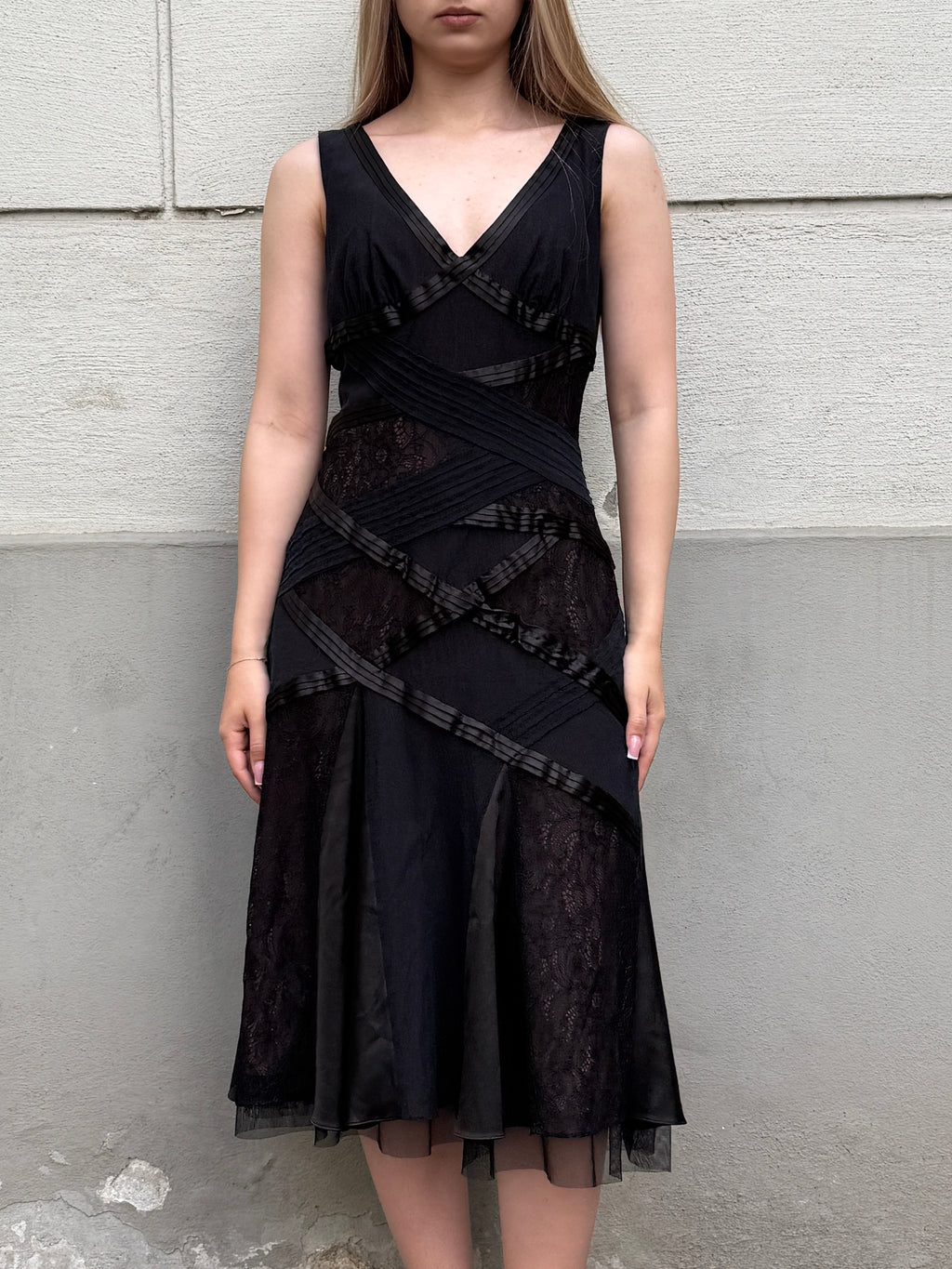 Vintage Y2K Black Lace Midi Dress S/Petite